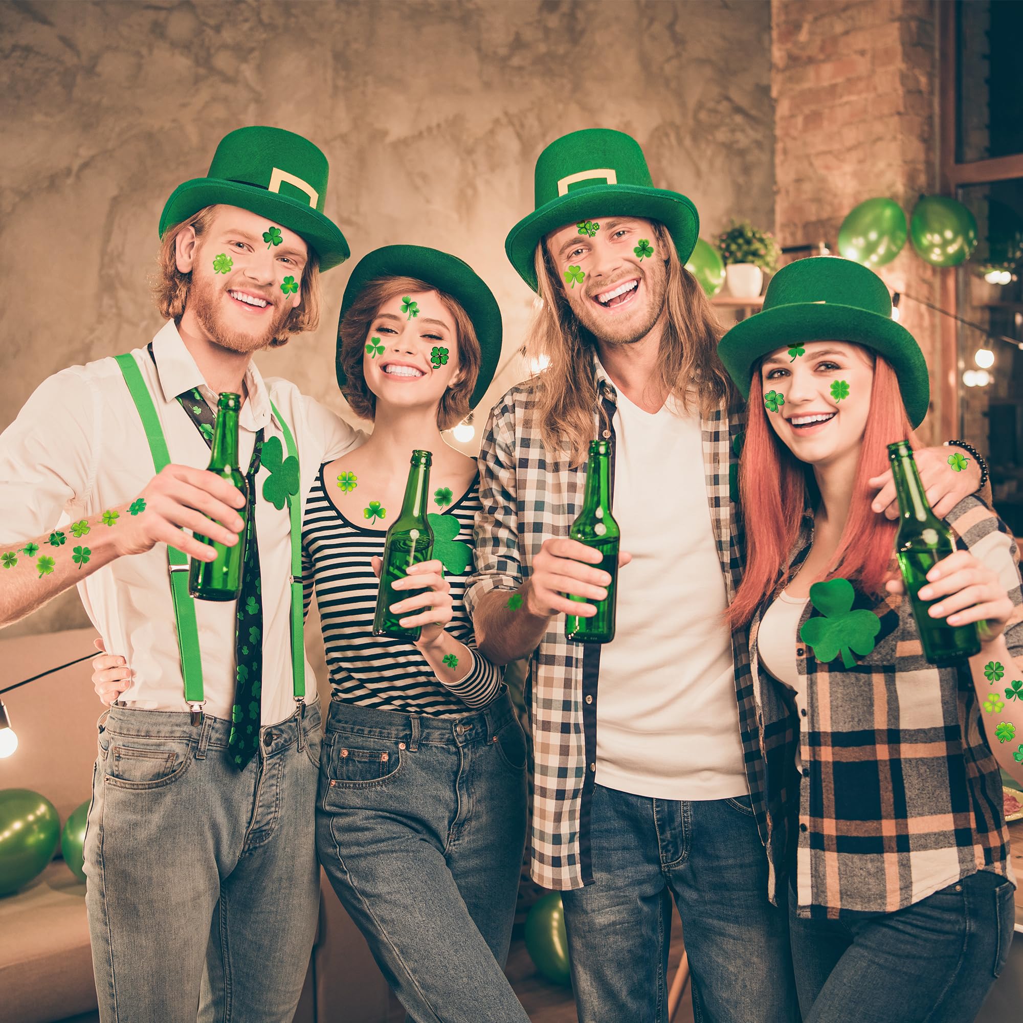 100 PCS St Patrick's Day Temporary Tattoos - 4 Sheets Green Shamrock Tattoos for Kids & Adults | Waterproof Party Favors & Accessories | Perfect for St Patrick's Day Celebrations, Parades & Festivals
