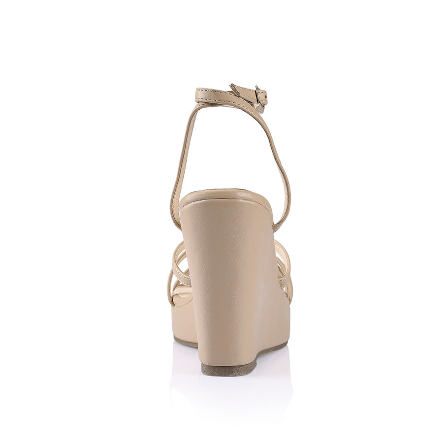 Amore Strappy Wedge Sandals - Nude Smooth Leather Women's Summer Shoes for Beach, Party & Casual Outings