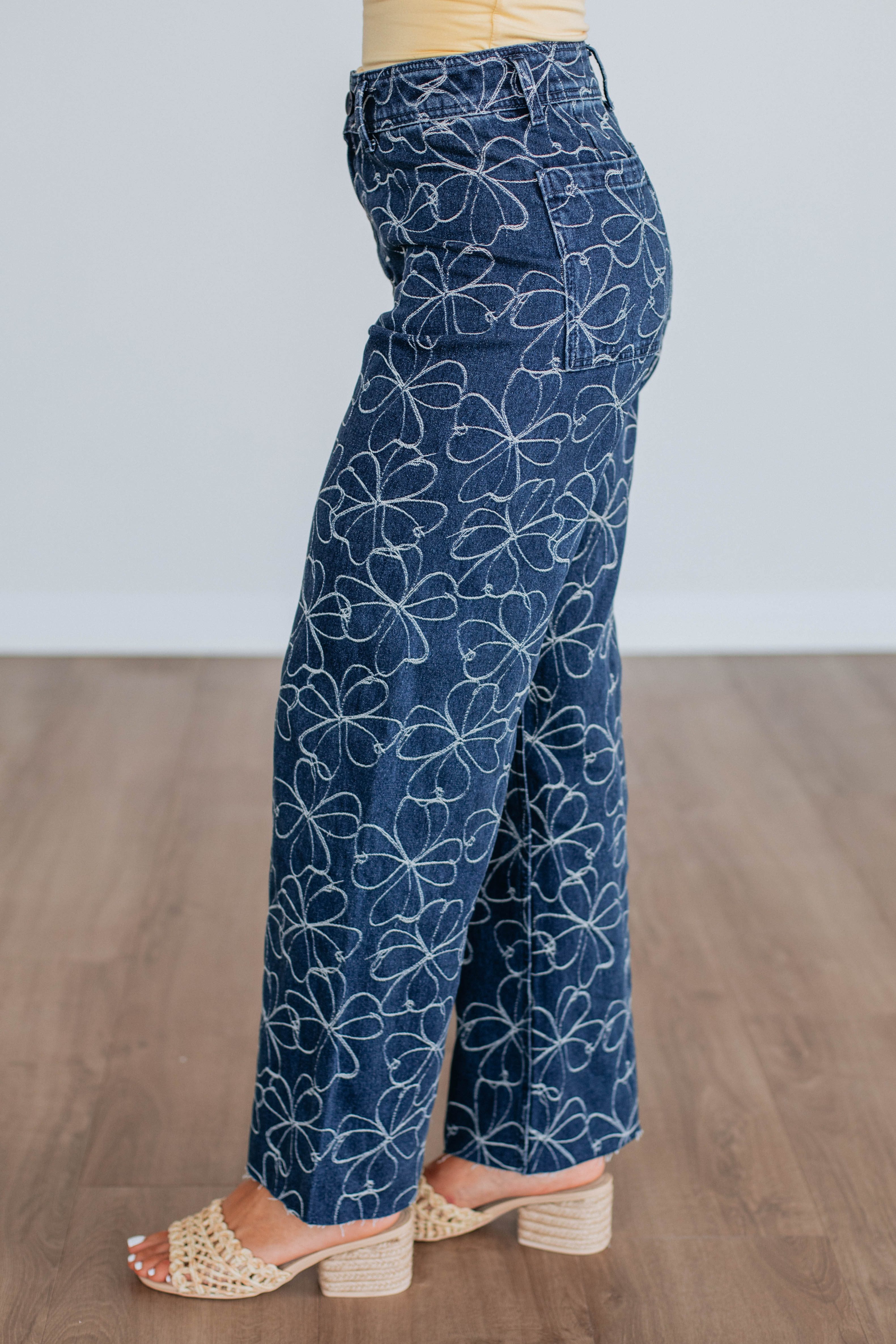 Alysia Floral Denim Pants for Women - High Waisted Stretch Jeans with Embroidery Details - Perfect for Spring Outfits, Casual Wear & Boho Fashion