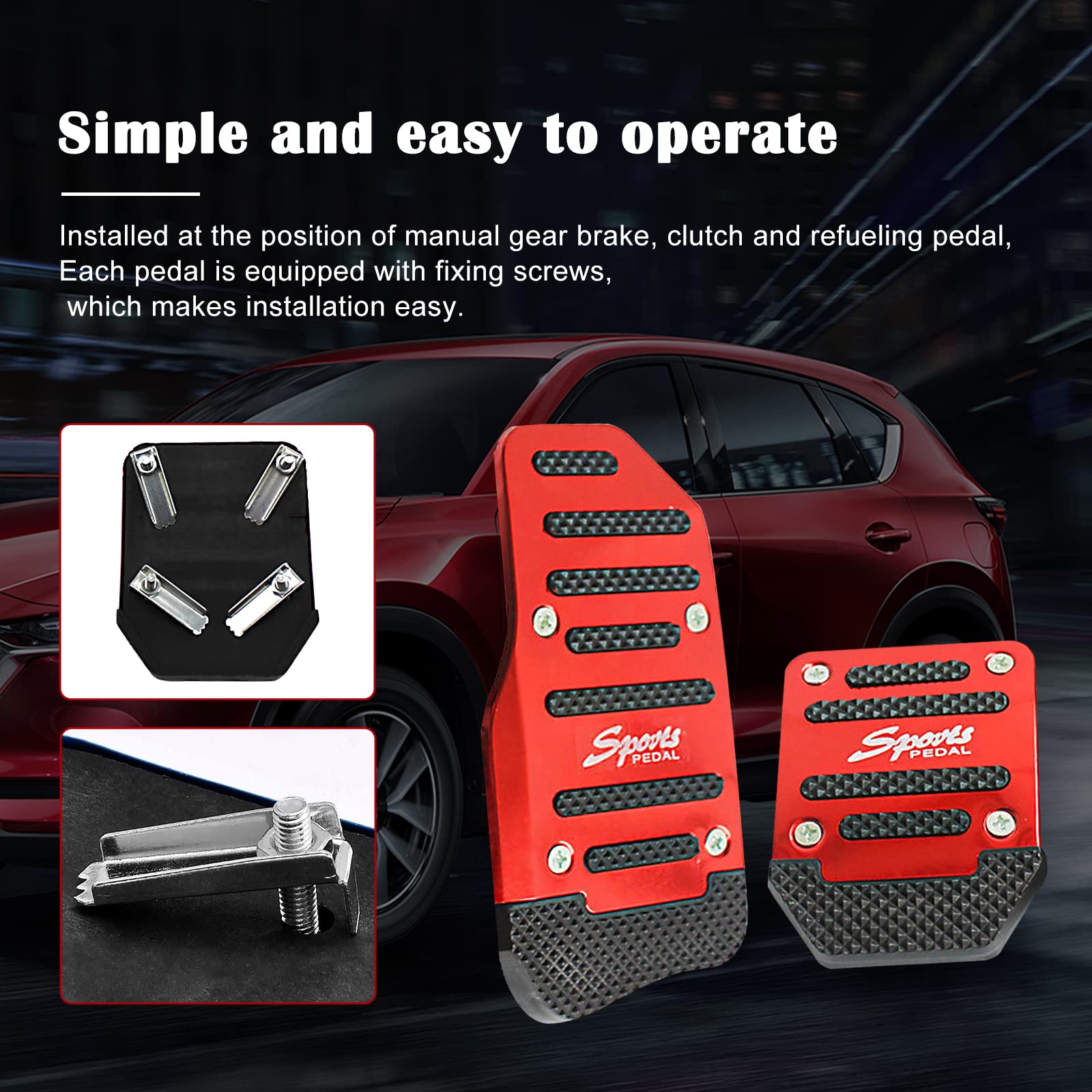 3 PCS Non-Slip Car Pedal Covers - Aluminum Manual Transmission Brake & Clutch Pedal Pads - Universal Fit for Cars, SUVs, ATVs (Red) - Enhances Driving Safety & Comfort for Sports Cars & Off-Road Vehicles