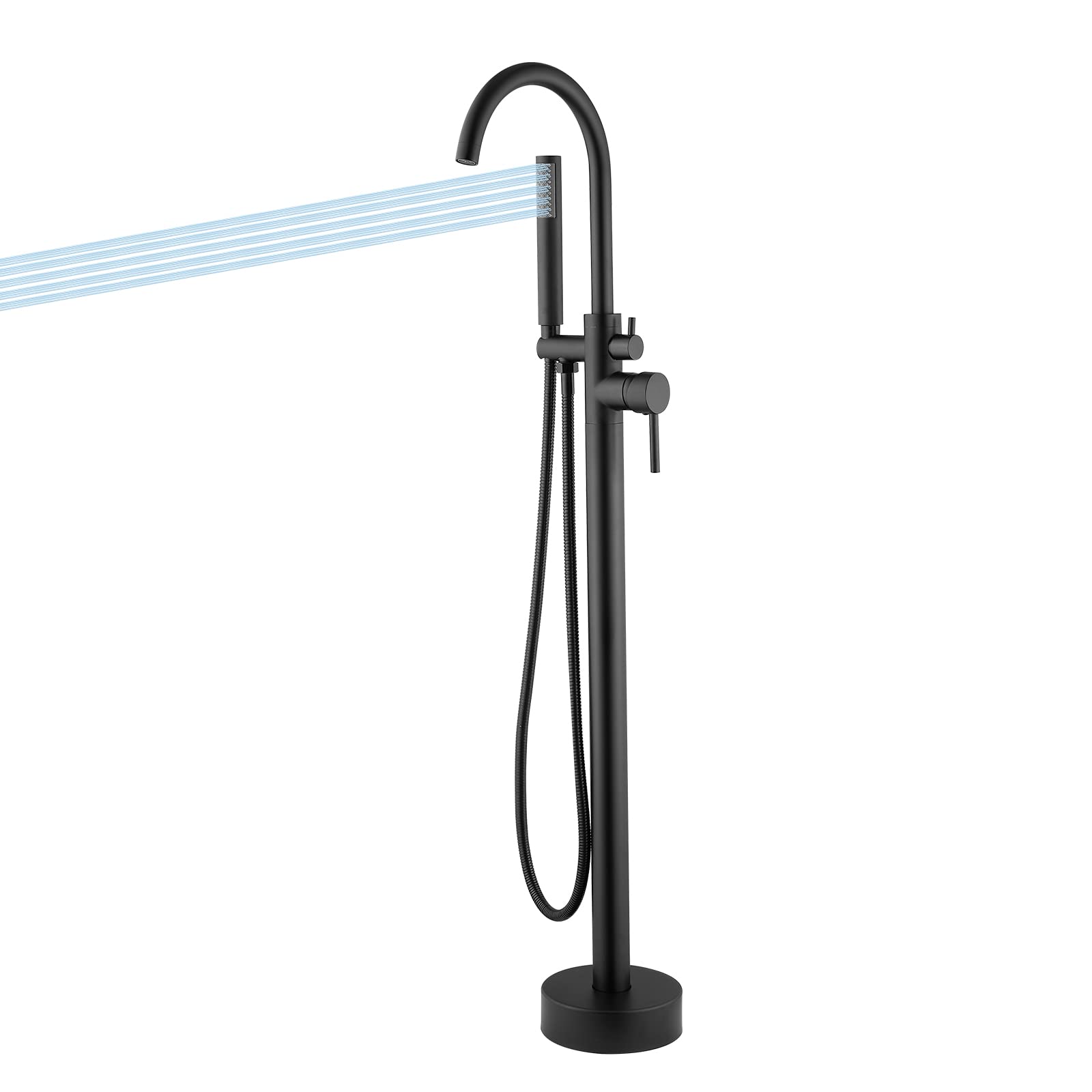 Black Freestanding Bathtub Faucet Set with 360° Swivel Spout & Handheld Shower - Farmhouse Style Tub Filler for Indoor/Outdoor Use - Perfect for Bathroom Renovation, Garden Showers, and Spa Relaxation