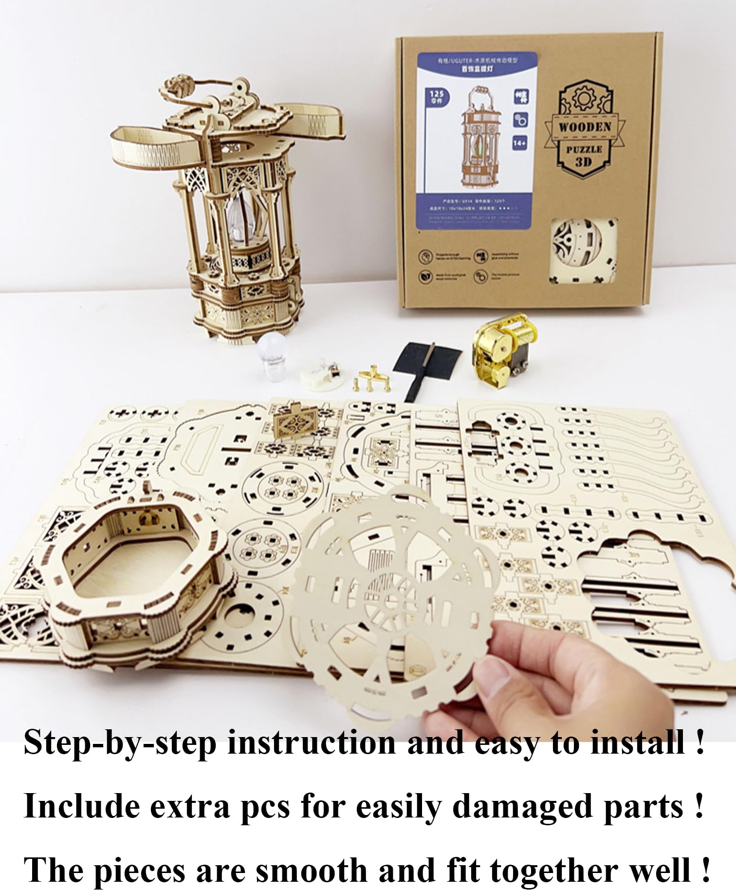 3D Wooden Puzzle Lantern Kit for Adults - DIY LED Light Model Building Set, Creative Home Desk Decor & Unique Gift Idea for Birthday/Christmas (Night Light, Meditation Room Decor)