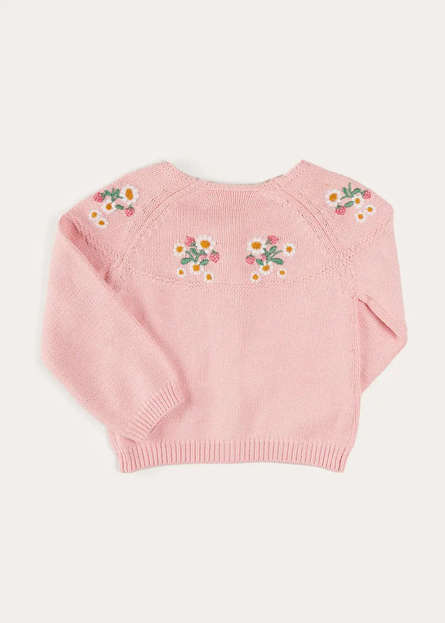 Pink Strawberry Embroidery Cardigan for Kids (12 Months to 6 Years) - Cute Spring Outfit & Photoshoot Dress