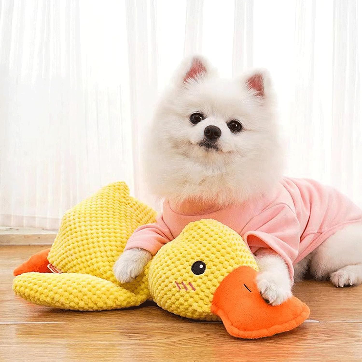 Noovelo Calming Duck Dog Toy - Small Yellow Stuffed Duck Chew Toy for Puppies & Dogs - Quacking Sound for Anxiety Relief - Perfect for Indoor Play, Separation Anxiety & Stress Relief