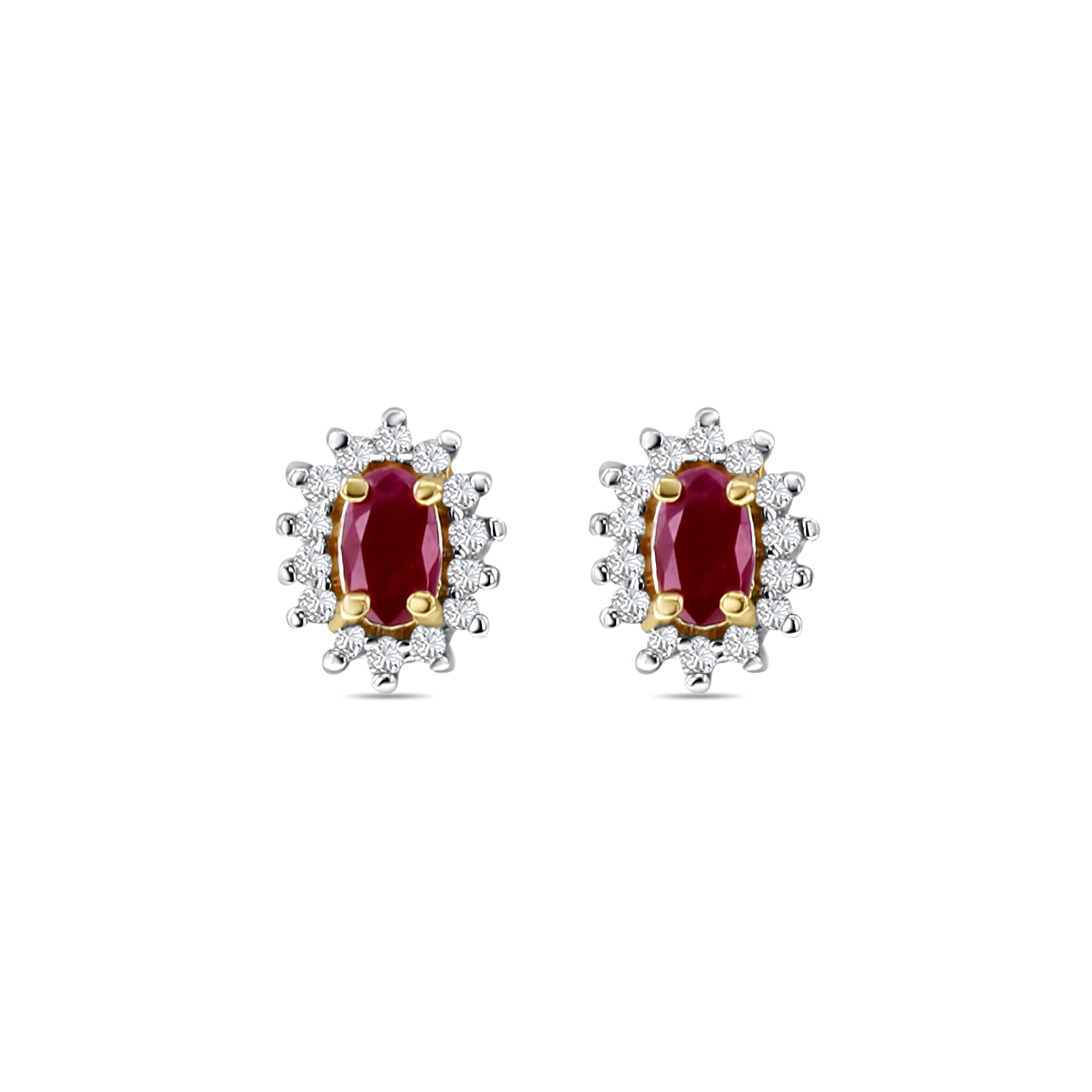 14K Yellow Gold Oval Ruby & Diamond Halo Stud Earrings for Women - Elegant Gift for Anniversary, Birthday & Special Occasions