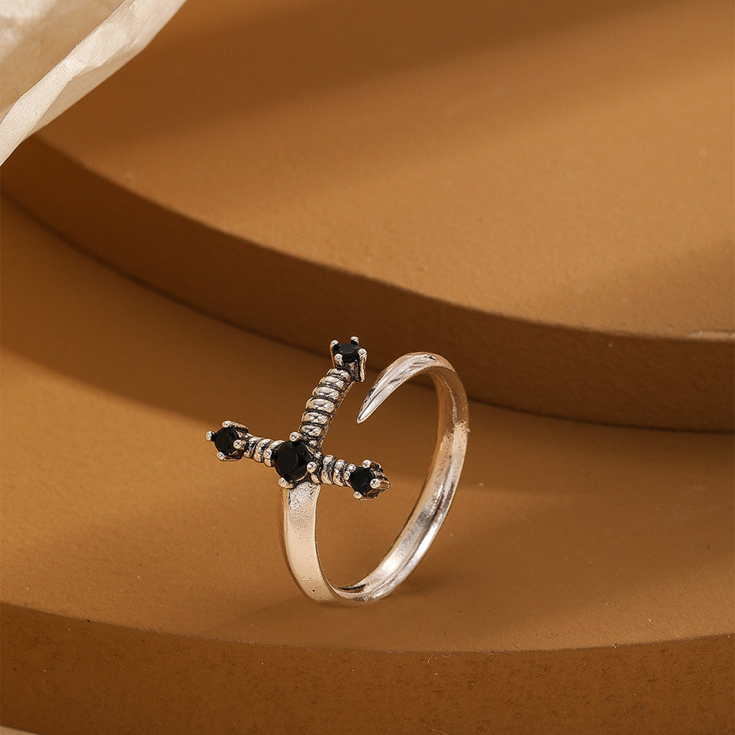 Personalized Minimalist Black CZ Sword Ring for Men & Women - Gothic Jewelry for Everyday Wear, Cosplay, and Gift Giving