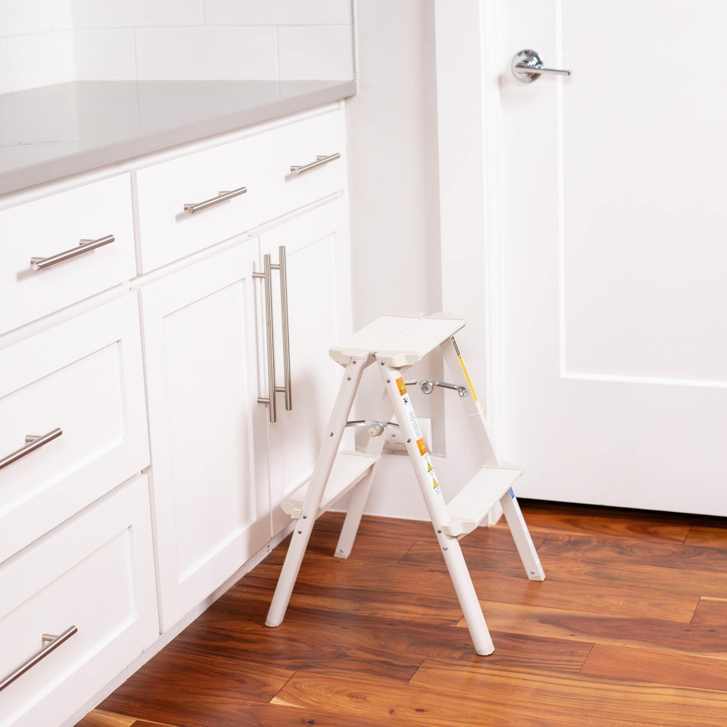 BIRDROCK HOME 2-Step Compact Steel Step Ladder - Lightweight Folding Stool with Anti-Slip Steps - Perfect for Kitchen, Pantry, Closet & Home Office - Indoor Use - Silver (2-Step) - Ideal for Reaching High Shelves, Changing Light Bulbs & Home Organization