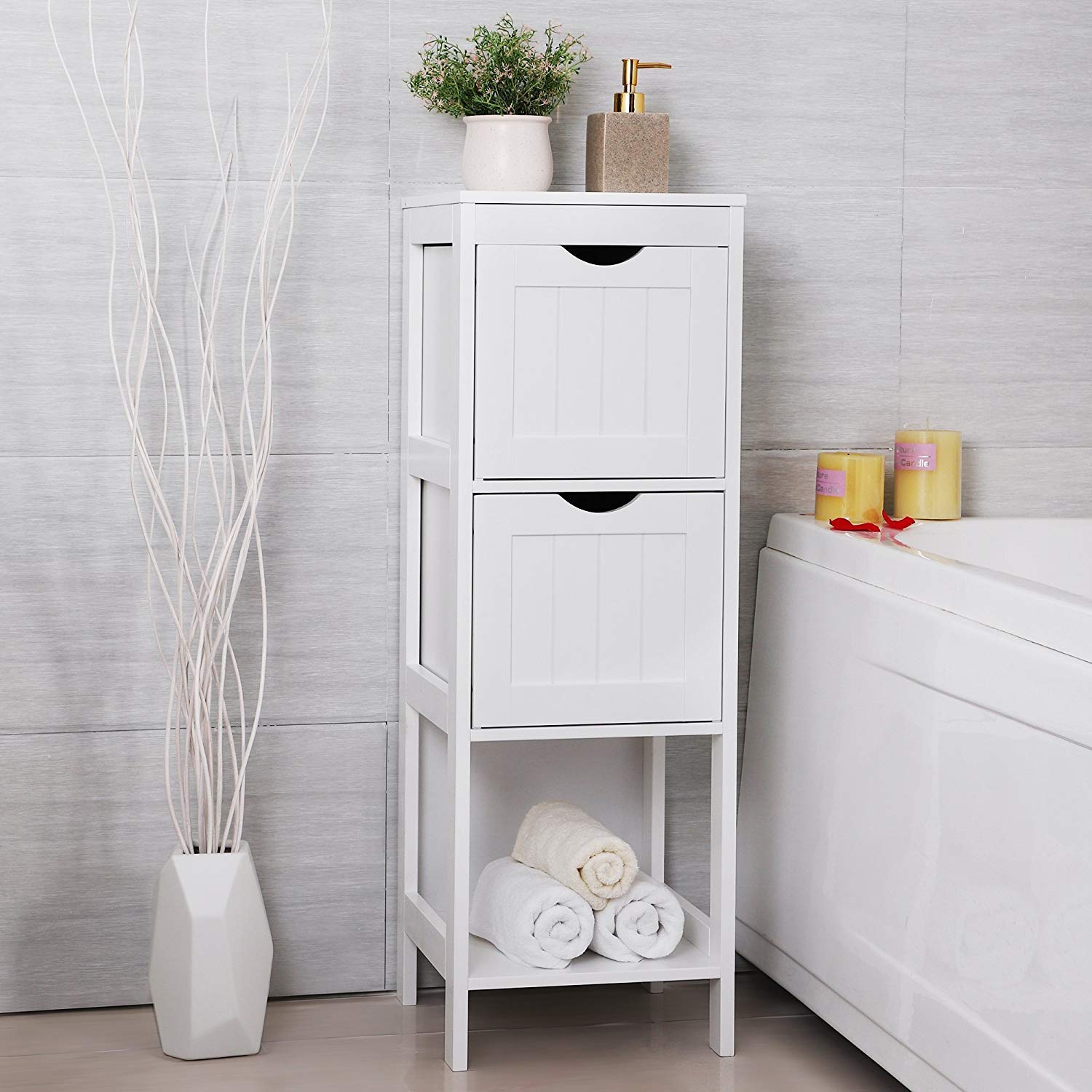 Wooden Bathroom Floor Cabinet with 2 Drawers & Open Shelf - Free Standing Storage Organizer for Bathroom, Kitchen, Office & Bedroom - Perfect for Towel Storage, Toiletries Organization & Home Decor