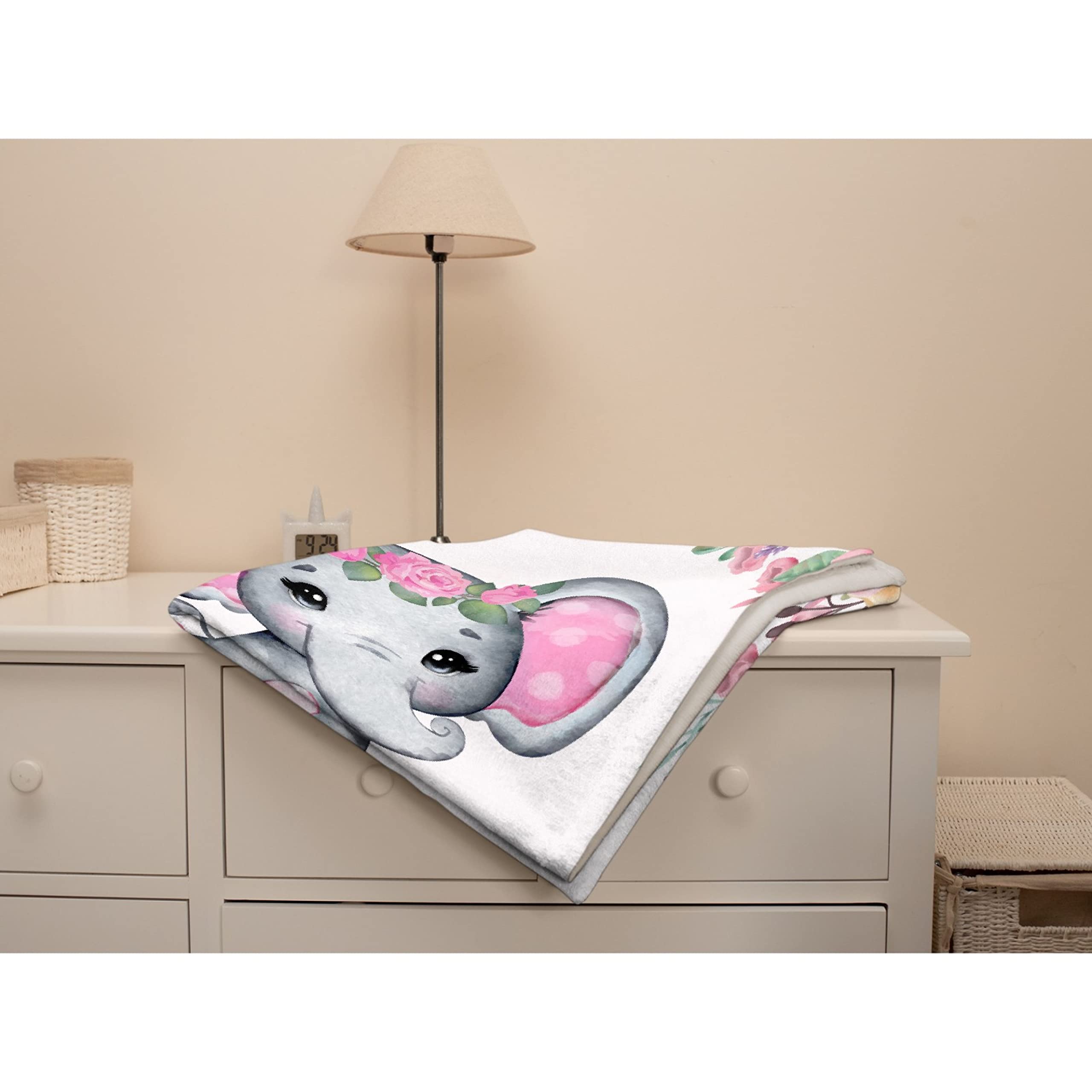 Personalized Baby Blanket with Name - Pink Floral Elephant Design Custom Fleece Blanket for Girls & Boys | Soft 120
