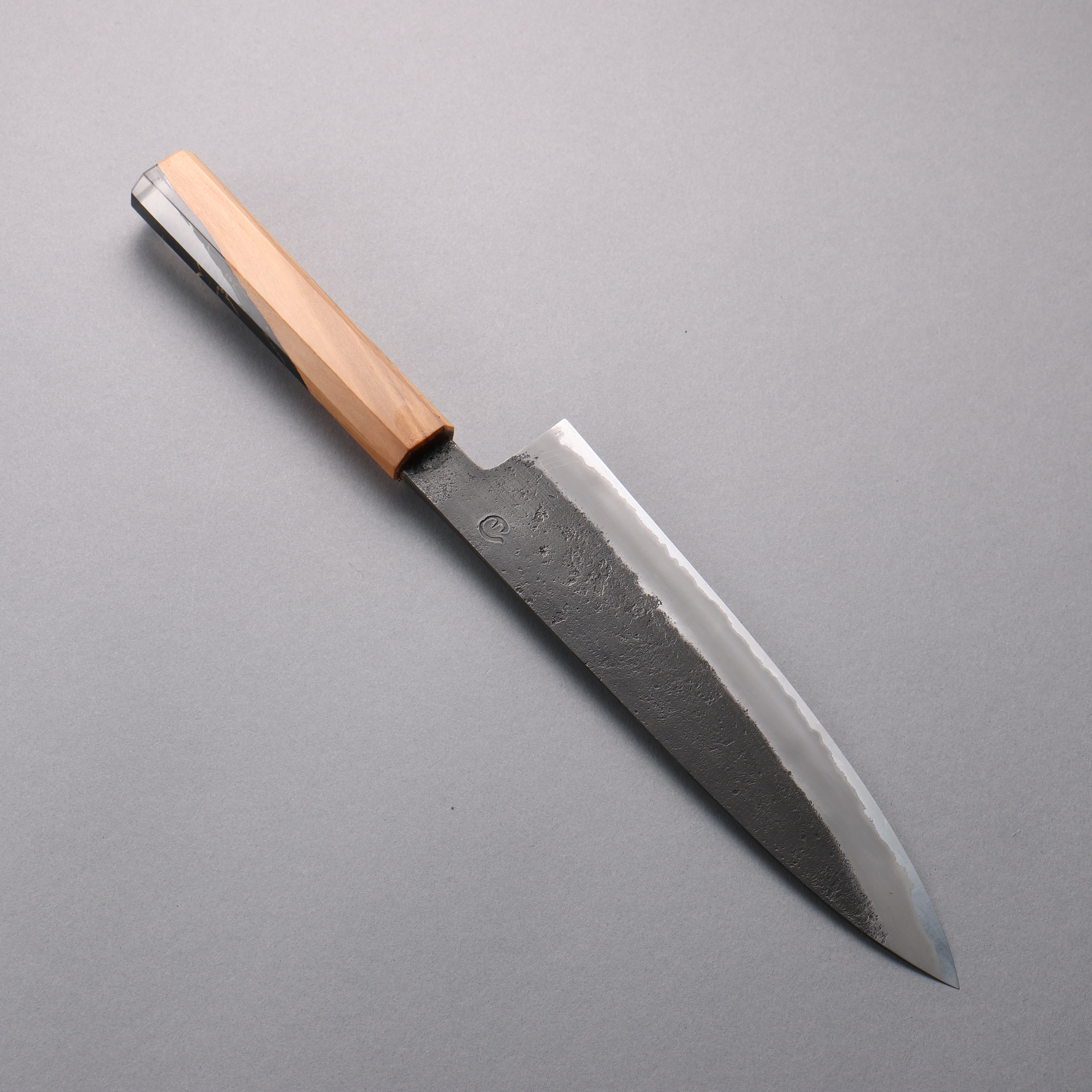 Premium Hozantomoe White Steel No.2 Gyuto Chef Knife 210mm - Black Finish with Olive Wood & Resin Handle - Perfect for Professional Chefs & Home Cooking