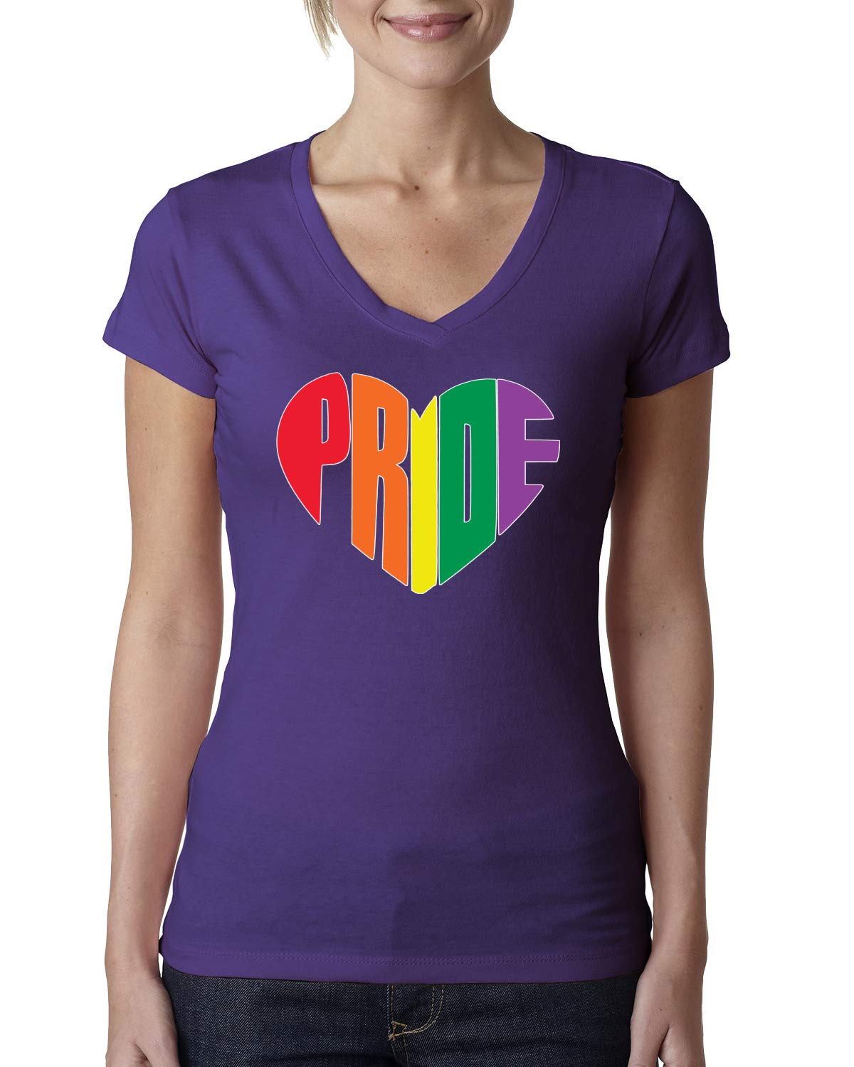 Rainbow LGBTQ Gay Pride Heart LGBT Pride Women's Junior Fit V-Neck T-Shirt - Perfect for Pride Parades, LGBTQ Events & Everyday Wear