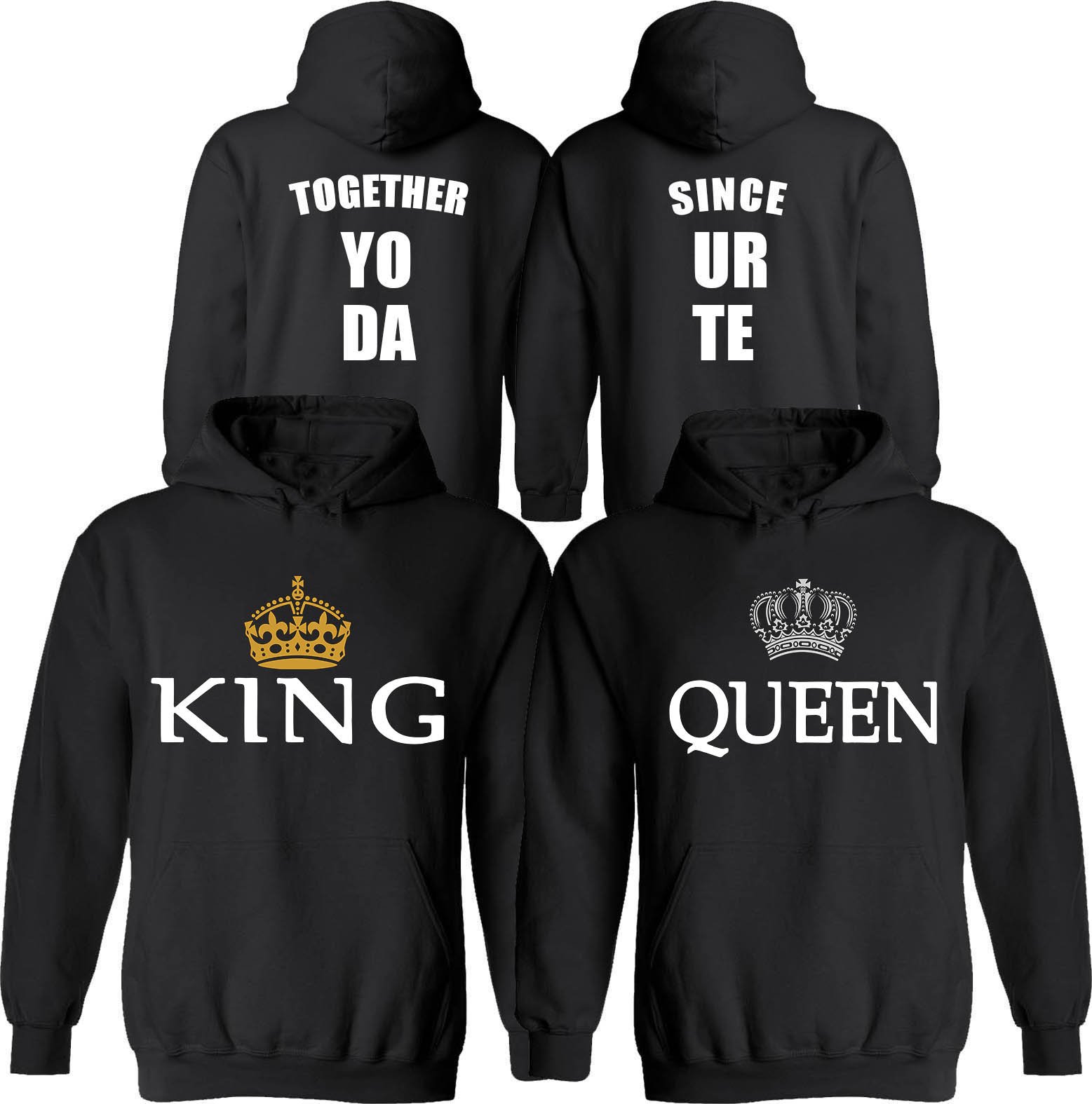 Personalized King & Queen Matching Couple Hoodies - His and Her Sweatshirts with Custom Date - Anniversary Gifts for Couples, Valentine's Day Presents, Christmas Couple Outfits