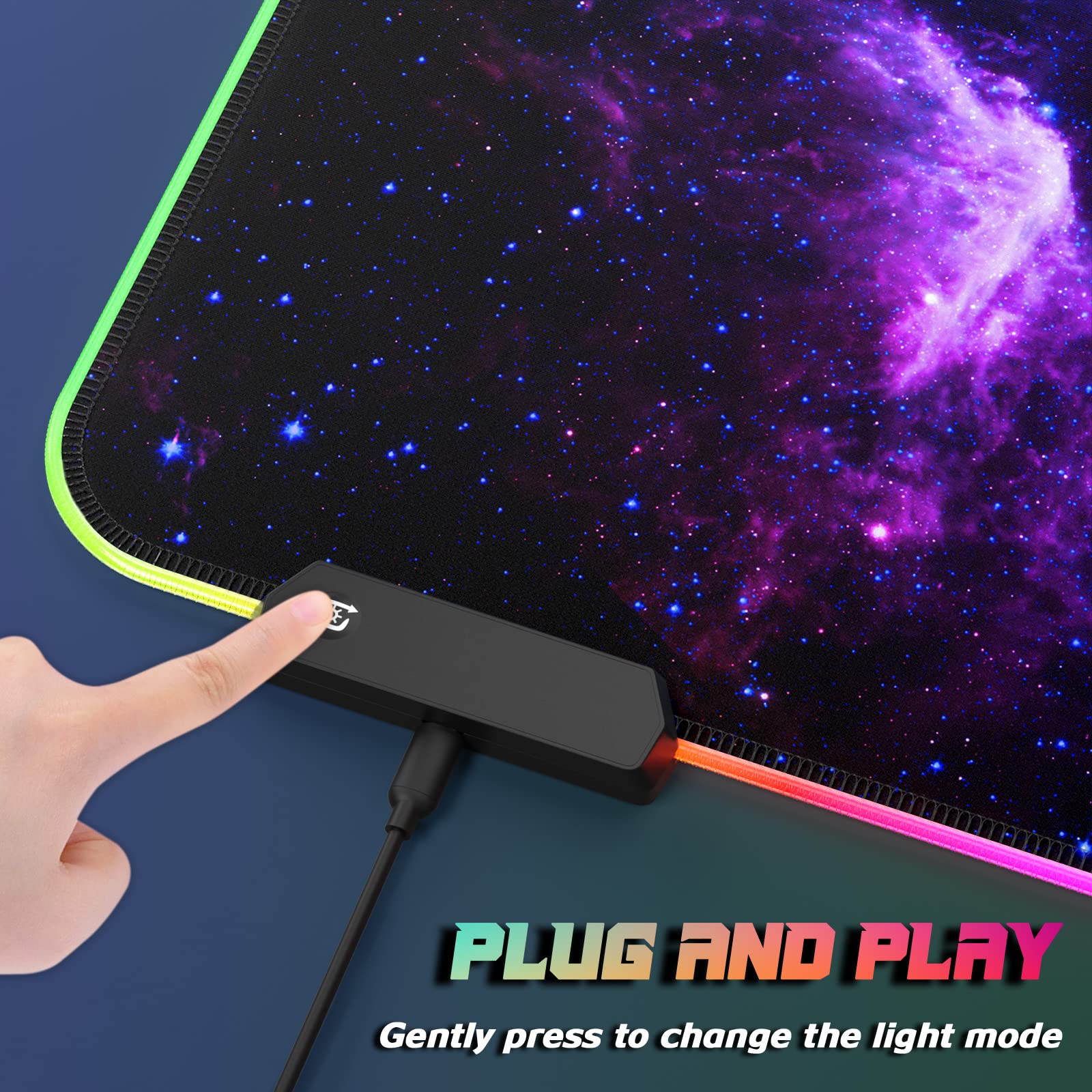 ITNRSIIET RGB Gaming Mouse Pad - Full Desk XL Extended Large LED Mousepad with 12 Lighting Modes, 30% Thicker Surface (32x12 inches) for PC Gamers - Mysterious Galaxy Design - Perfect for Gaming Setups, Office Work & Computer Desks