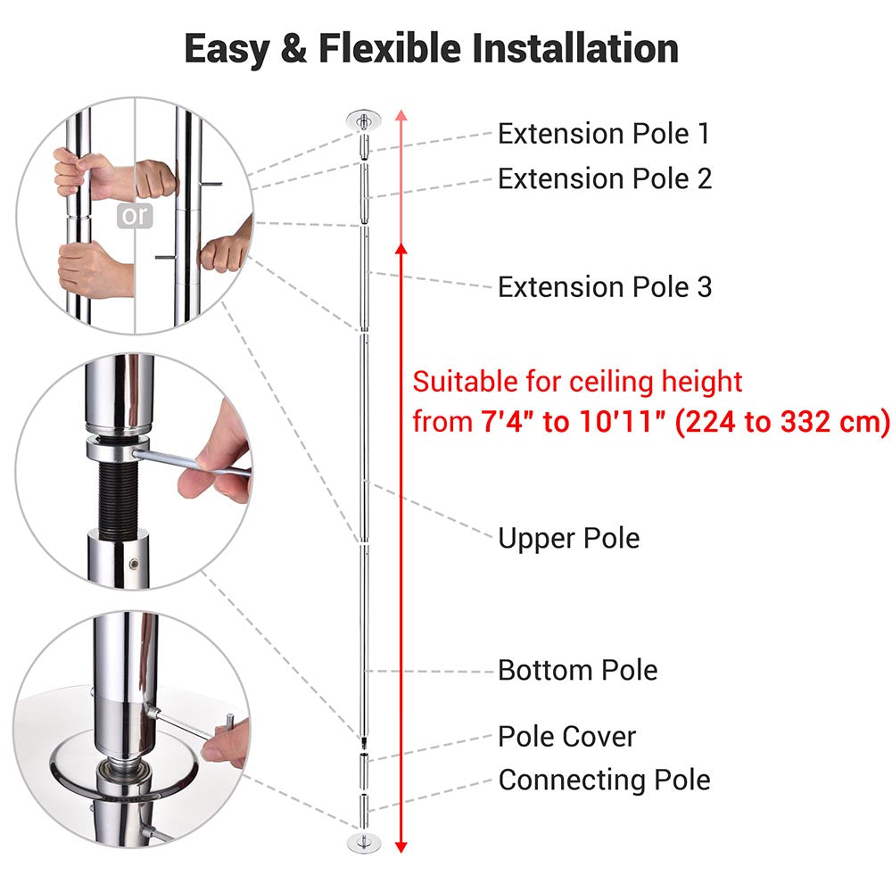 TheLAShop 10.8 ft Removable Spinning Dance Pole for Home - 45mm Chrome Professional Pole Dancing Fitness Equipment for Beginners & Advanced Dancers (Living Room, Studio, Gym Use)