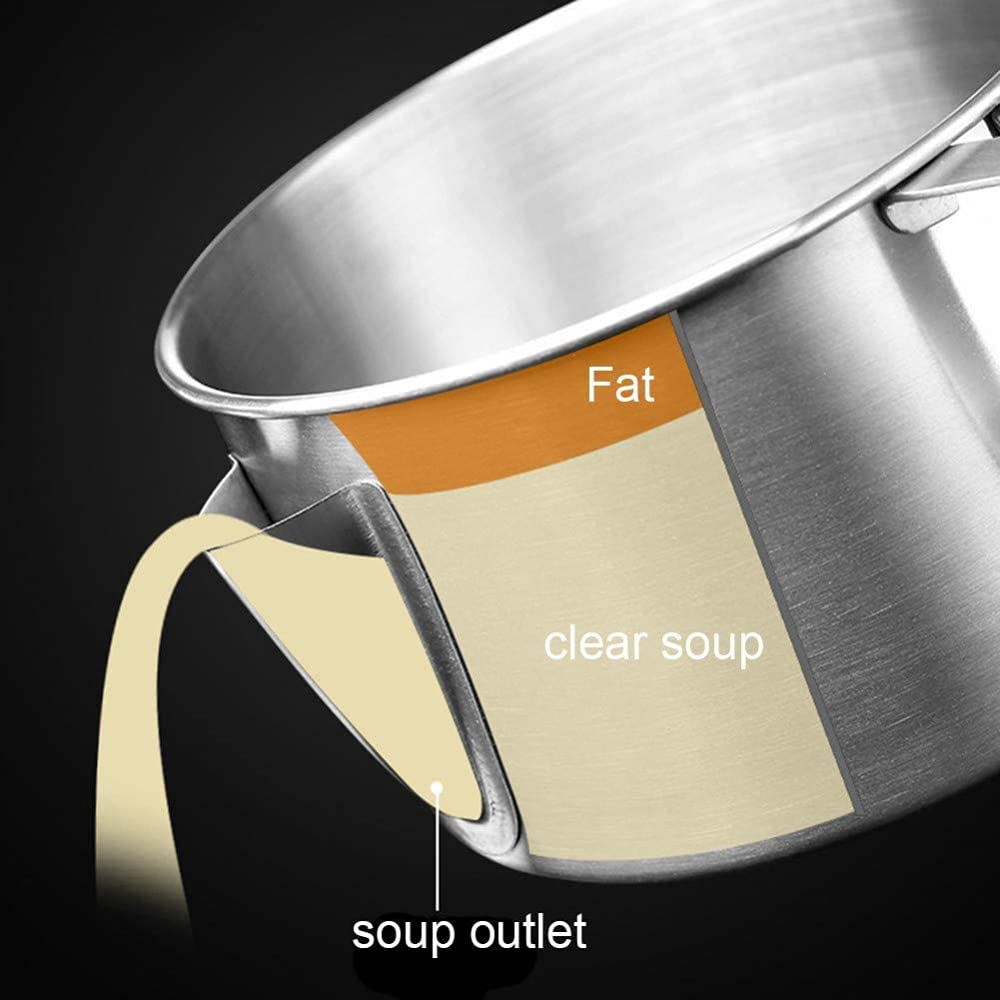 304 Stainless Steel Fat Separator Bowl with Handle - Oil & Soup Drainer Jug, Multipurpose Kitchen Oil Filter - Perfect for Healthy Cooking, Meal Prep & Postpartum Weight Loss