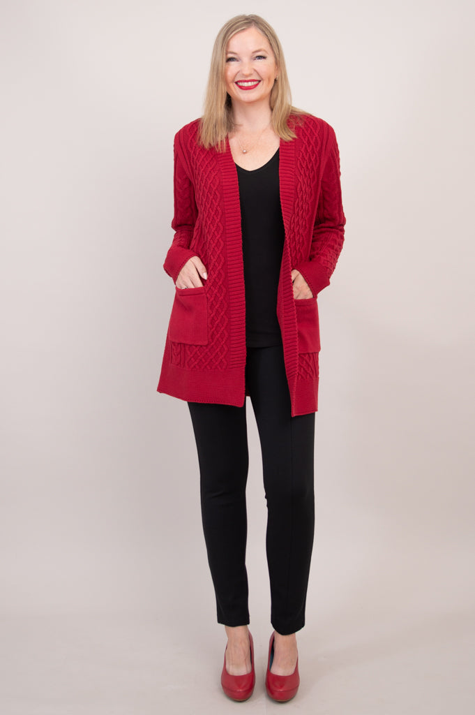 Jenny Cardigan Women's Red Bamboo Cotton Knit Sweater - Cozy & Stylish for Fall, Winter & Casual Outings