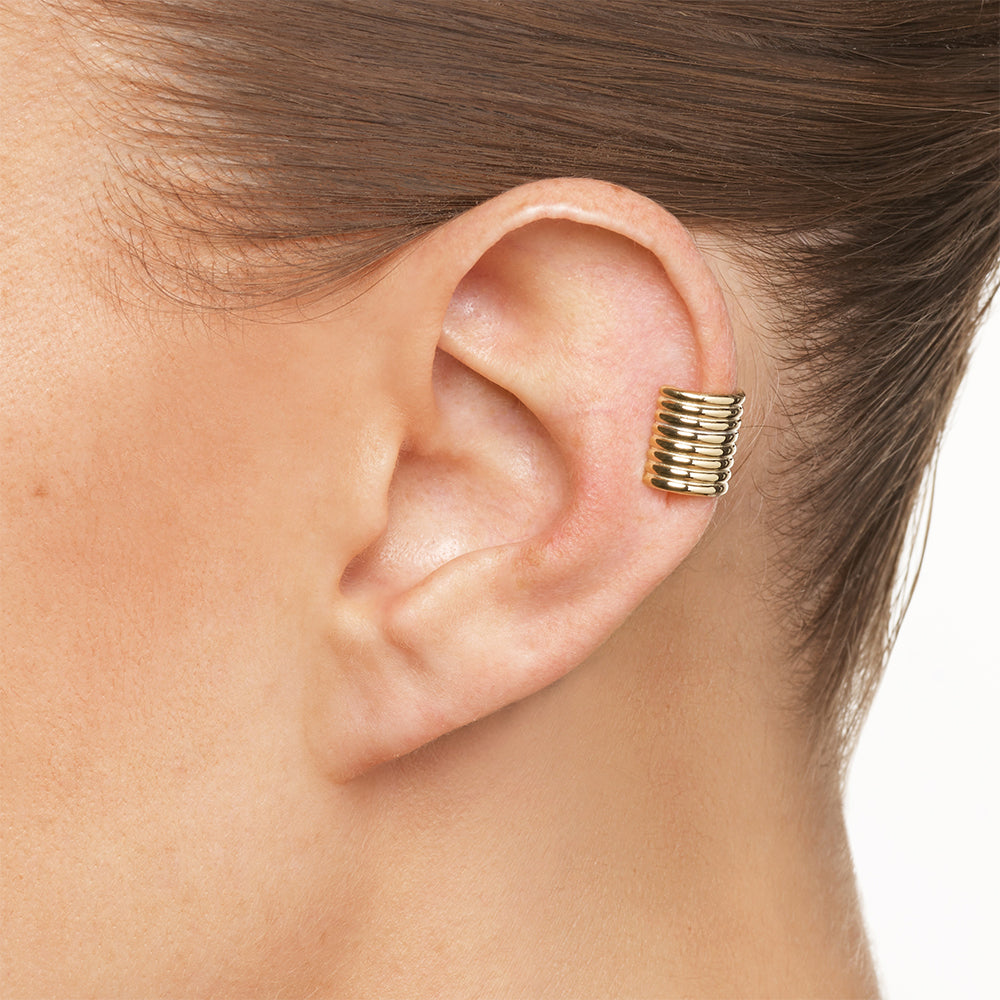 Chunky Gold Ribbed Ear Cuff - Non-Piercing Cartilage Earring for Women - Perfect for Parties, Weddings & Everyday Fashion Accessories