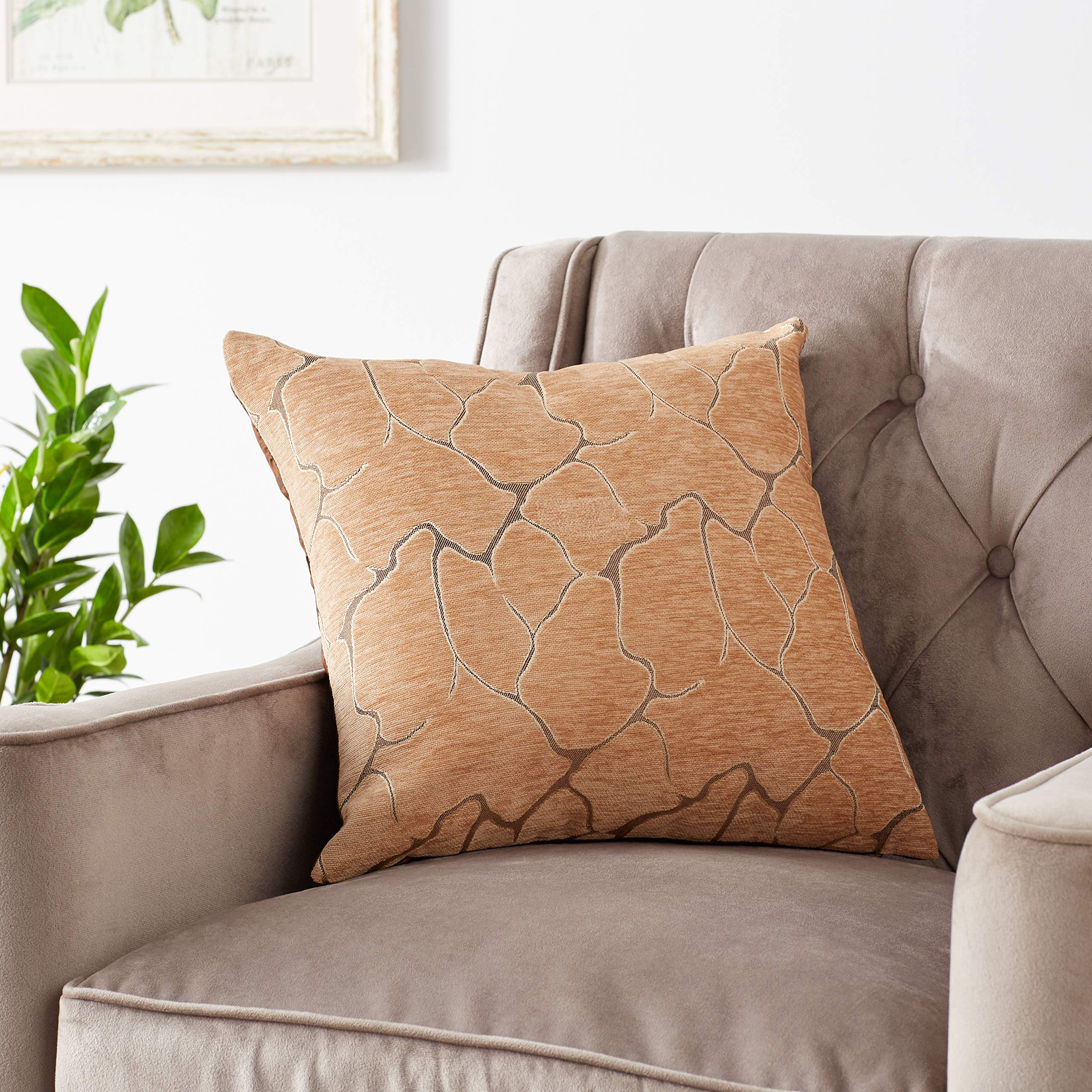 Violet Linen Milano Artistic Decorative Throw Pillows 18x18 Inches - Brown Bohemian Style Cushion Covers for Sofa, Bed, Living Room & Home Decor