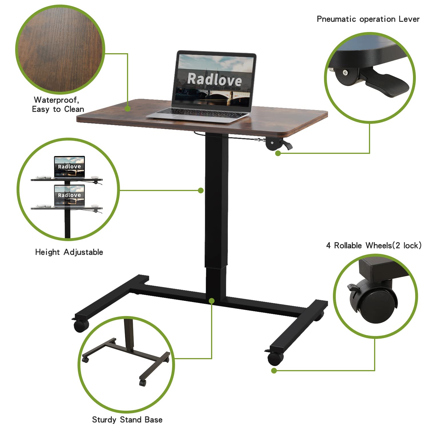 Height Adjustable Mobile Standing Desk - 28 x 20