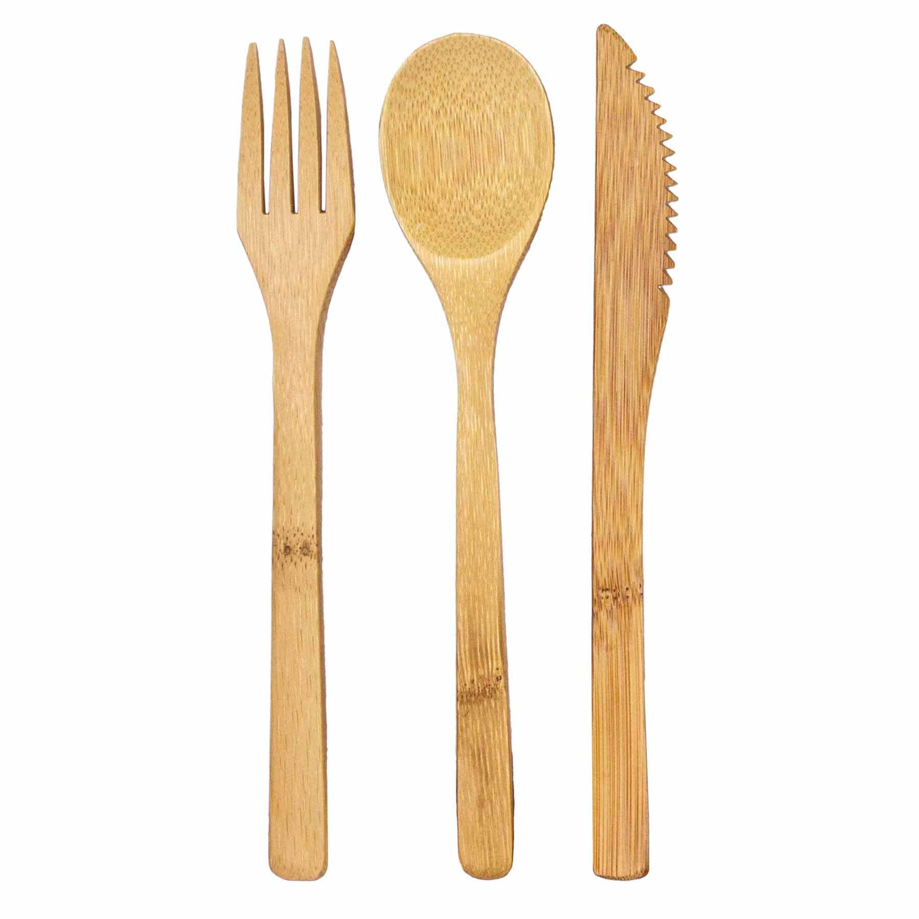 Eco-Friendly 3-Piece Reusable Bamboo Cutlery Set - Fork, Knife & Spoon | Sustainable Travel Utensils for Camping, Picnics & Office Lunch