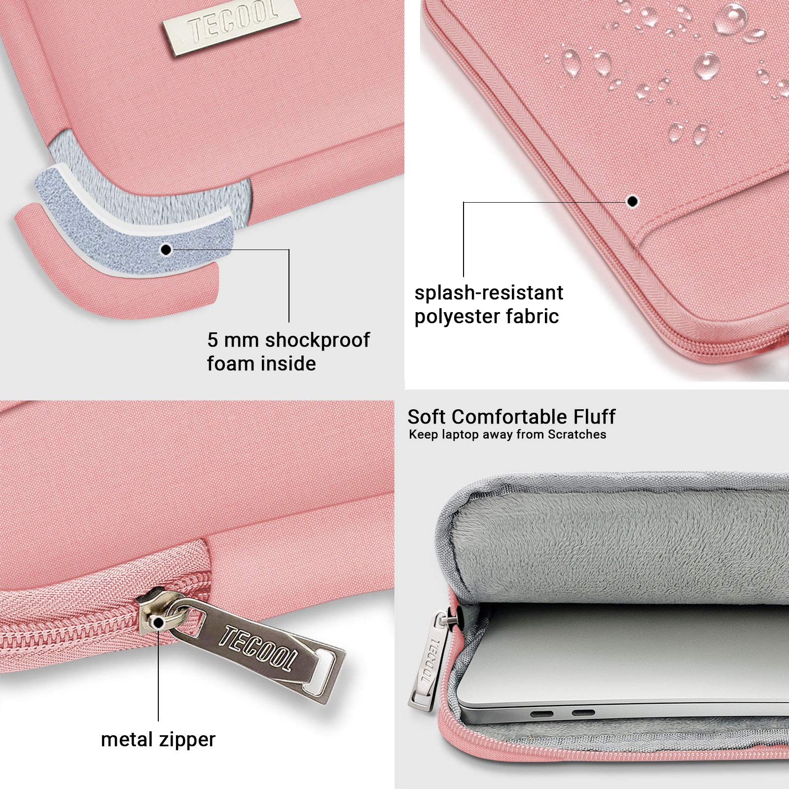 TECOOL 13.3 Inch Laptop Sleeve Case for MacBook Air 13/13.6 (M3/M2/M1 2024-2010) & MacBook Pro 14/13 (M4/M3/M2/M1 2024-2012) - Protective Pink Laptop Bag for Travel, Work & School