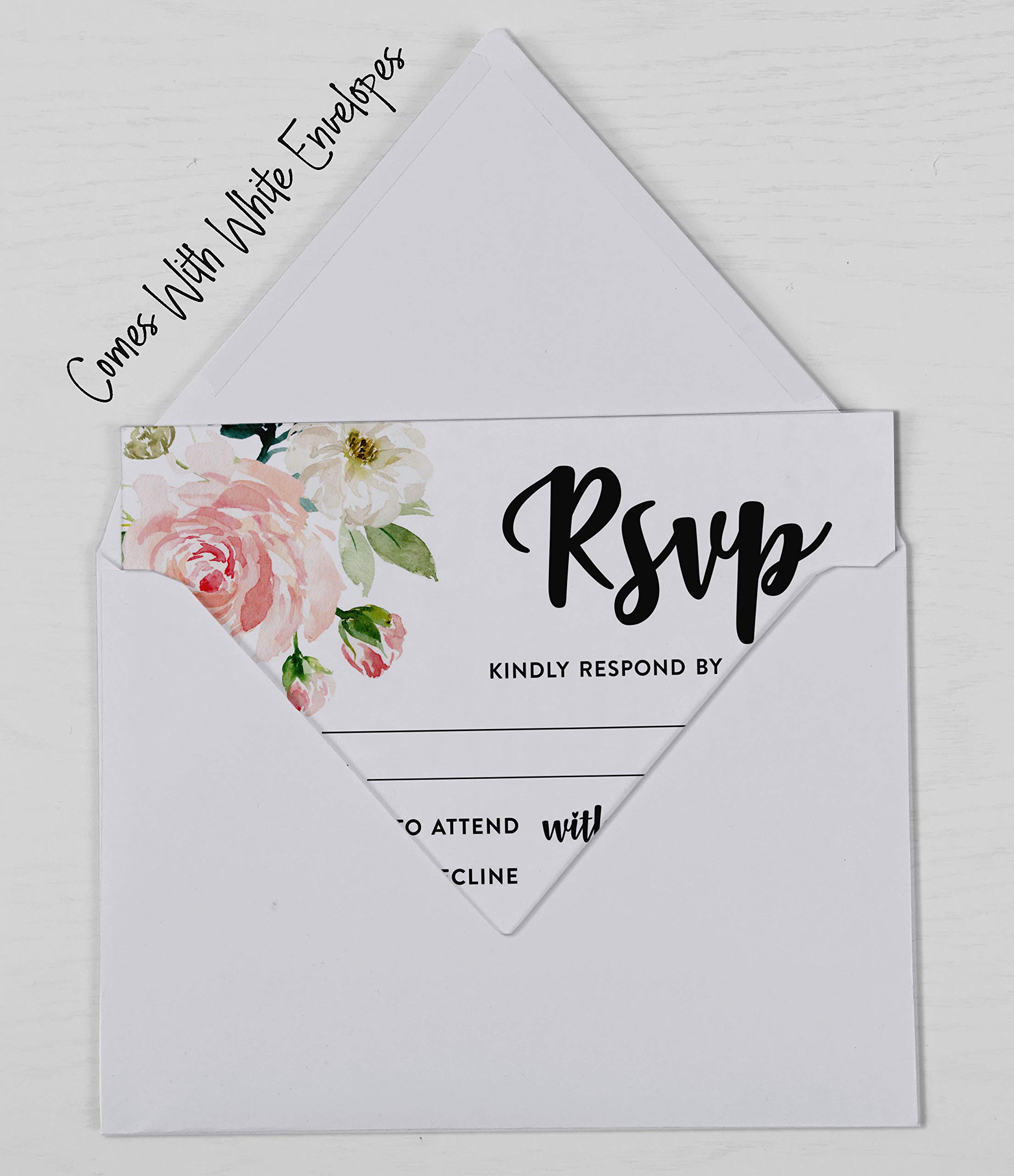 50 Floral RSVP Cards with White Envelopes - 4