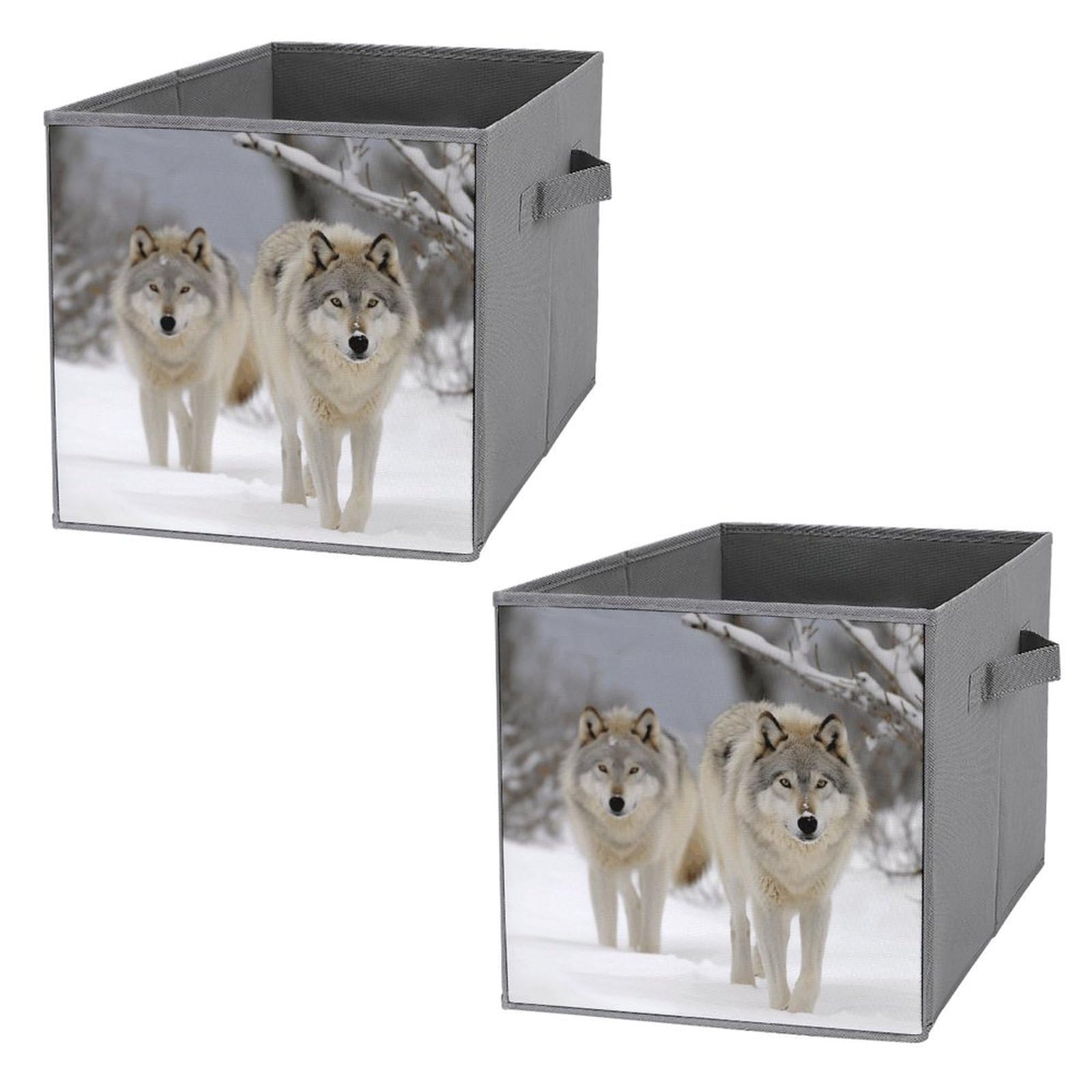 2PCS Foldable Storage Bins with Snow Wolf Print - Large Capacity Storage Boxes with Handles for Home, Office & Playroom Organization | Perfect for Toys, Books & Clutter Control