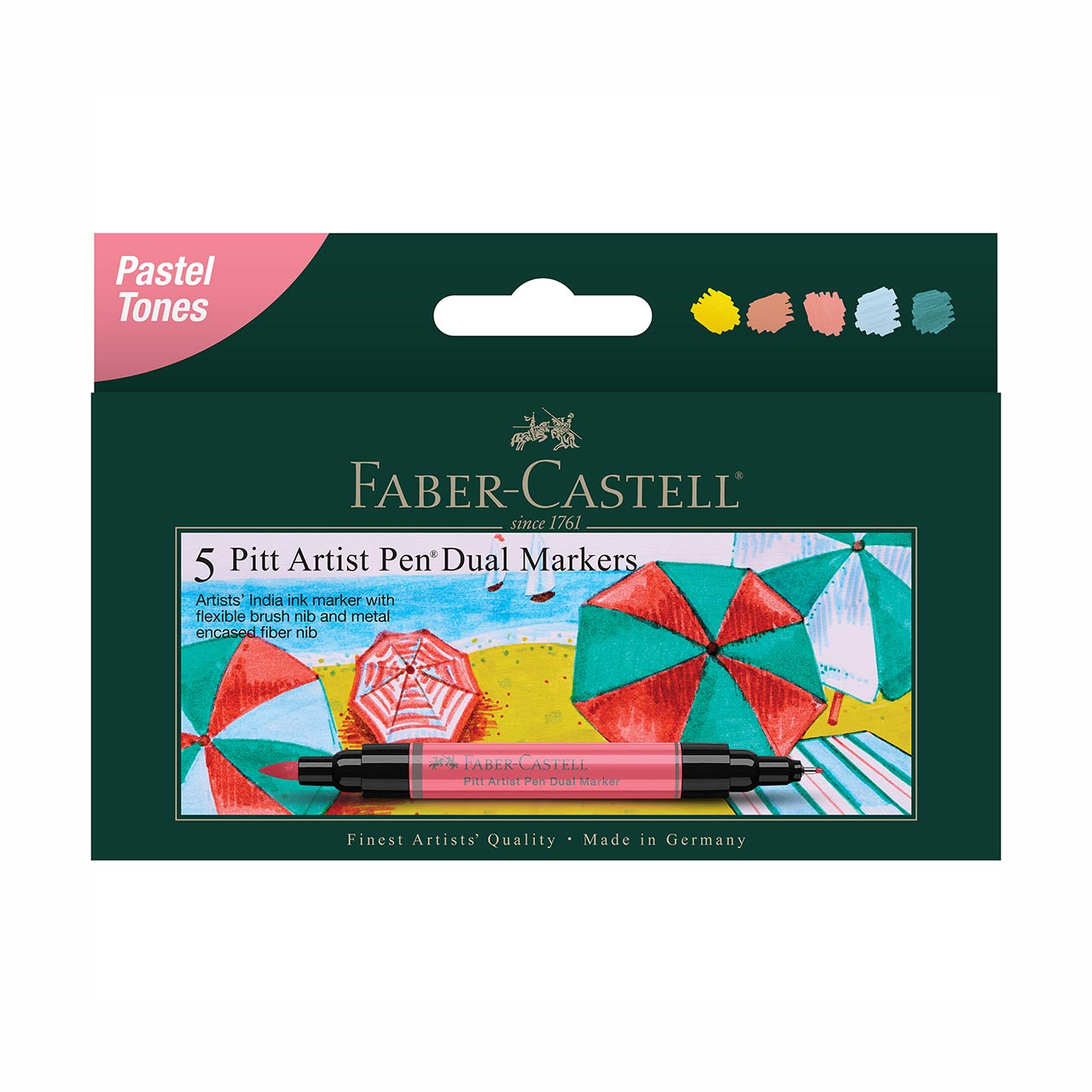 Faber-Castell Pastel Tones Dual Tip Pitt Artist Brush Pens - 5 Pack Set for Sketching, Calligraphy & Hand Lettering - Perfect for Bullet Journaling, Coloring Books & Art Projects