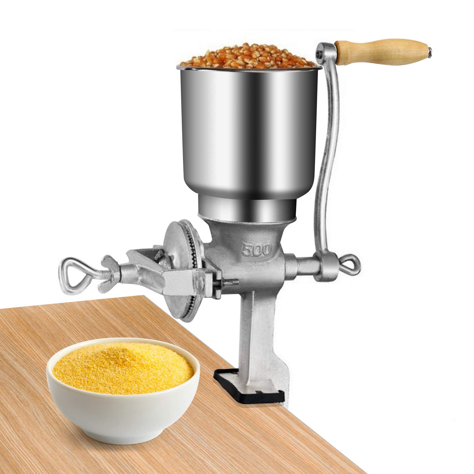 Cast Iron Manual Corn Grain Grinder - Adjustable Hand Crank Mill for Coffee Beans, Wheat, Nuts & Herbs | Portable Kitchen Tool for Home Baking, Camping & Emergency Preparedness