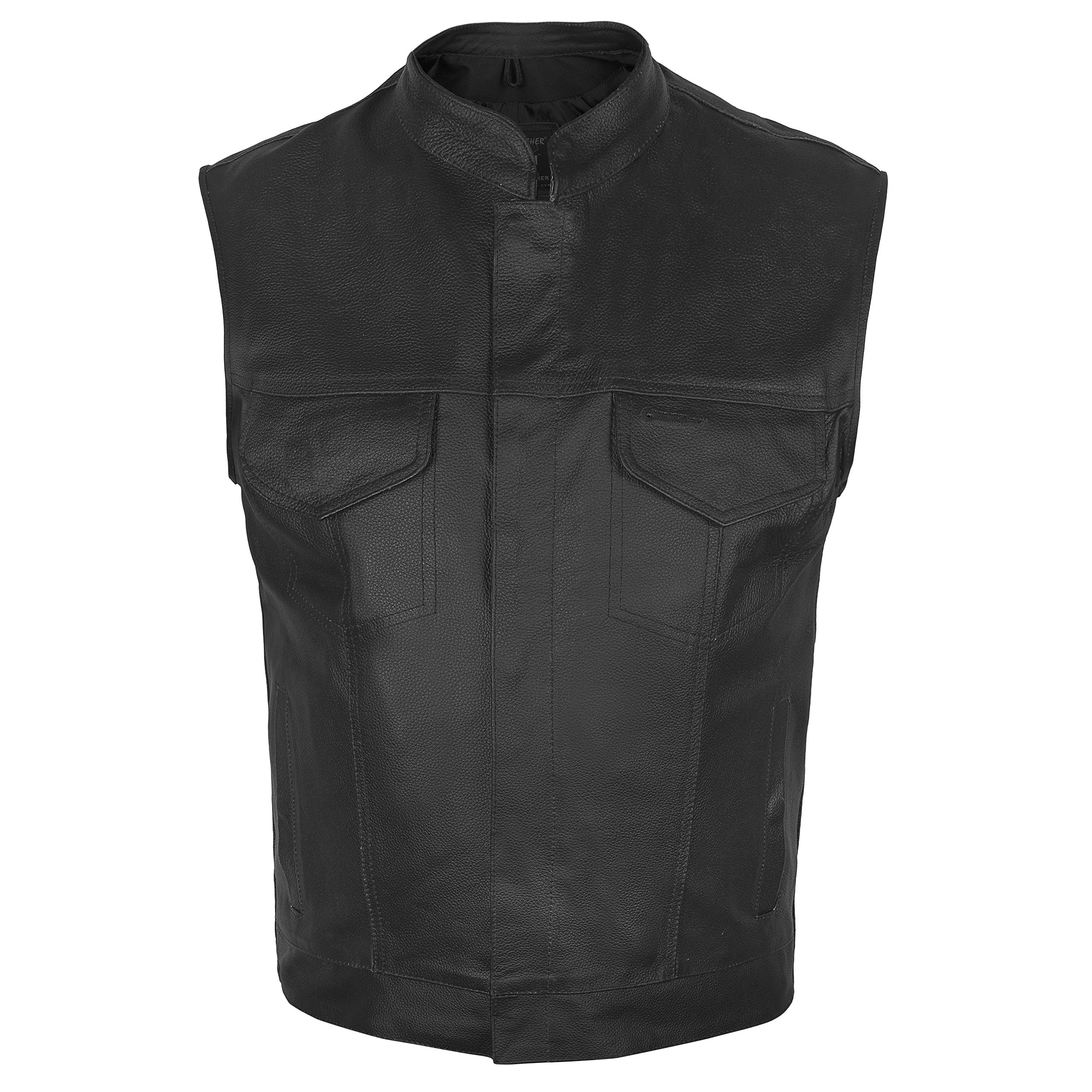 DEFY Challenge Your Fear Men's SOA Motorcycle Genuine Cowhide Leather Club Style Vest with Concealed Gun Pockets - Small | Biker Jacket for Harley Riders, Motorcycle Gangs & Outdoor Adventures