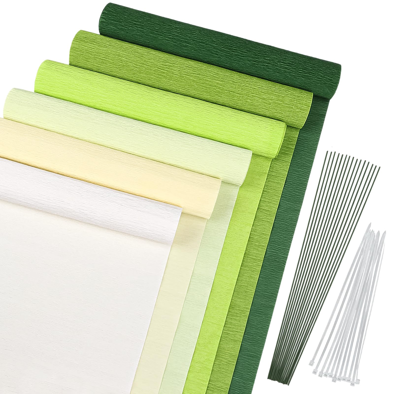 42-Piece Crepe Paper Flowers Kit - Green Floral Streamers with Floral Tape & Iron Wire for DIY Crafts, Wedding Decorations, Party Supplies | Perfect for Home Decor, Baby Showers & Festival Celebrations