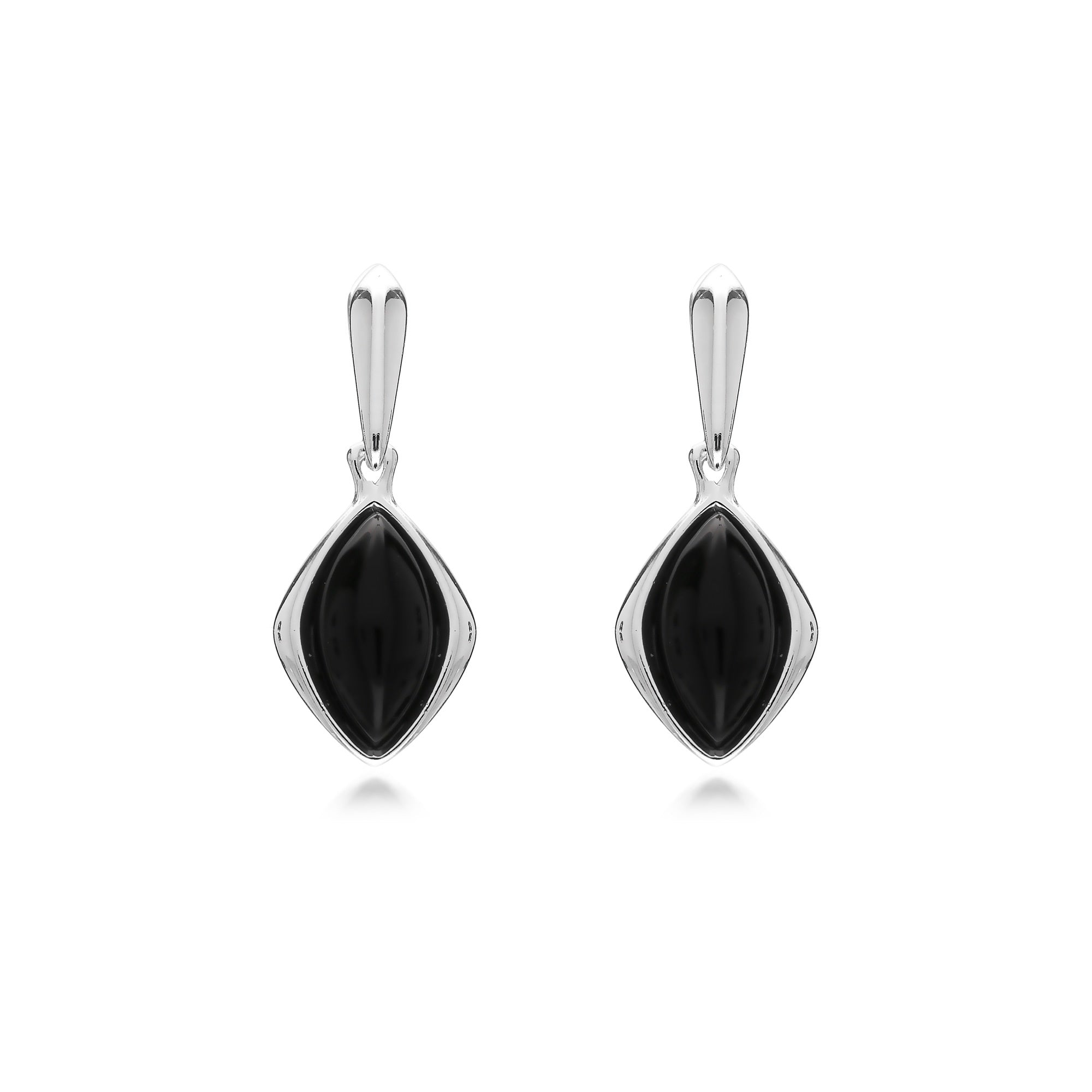 Whitby Jet Sterling Silver Slim Marquise Drop Earrings – Elegant Dangle Earrings for Women, Perfect for Weddings, Parties & Evening Events