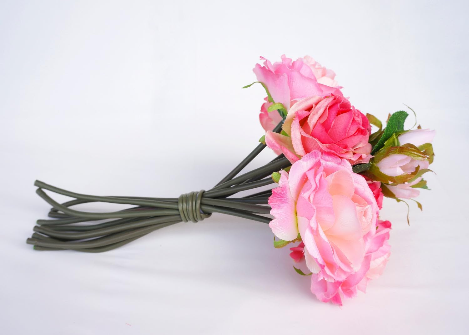 Artificial Silk Rose Bouquet - Pink Mix 11 Stems (9 Open Roses & 2 Rose Buds) for Wedding Centerpieces, Bridal Bouquets, Home Decor & Party Decorations