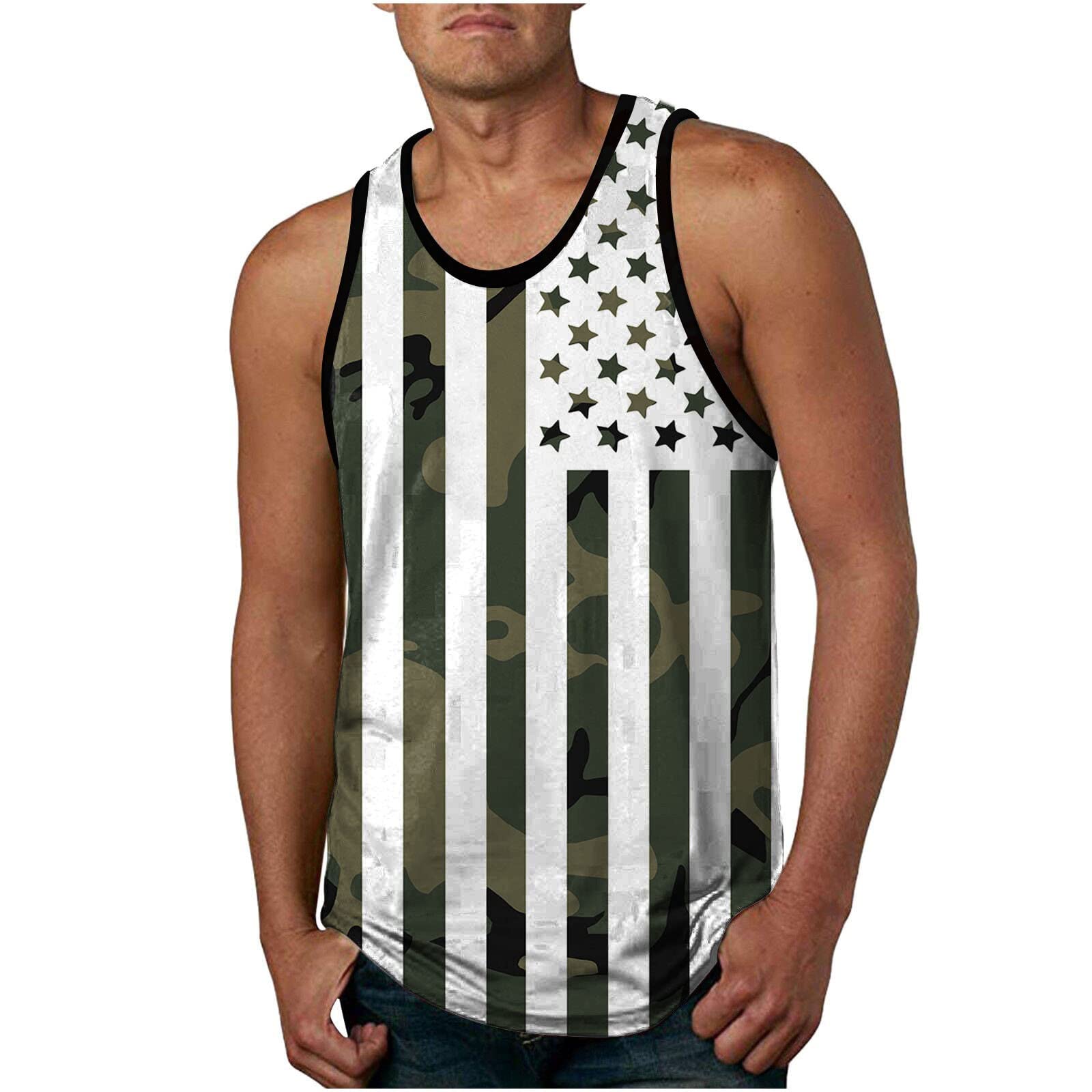 MOXIU Men's 4th of July Patriotic Tank Tops - American Flag Print Sleeveless Shirts for Independence Day, Gym Workouts & Summer Outdoor Activities
