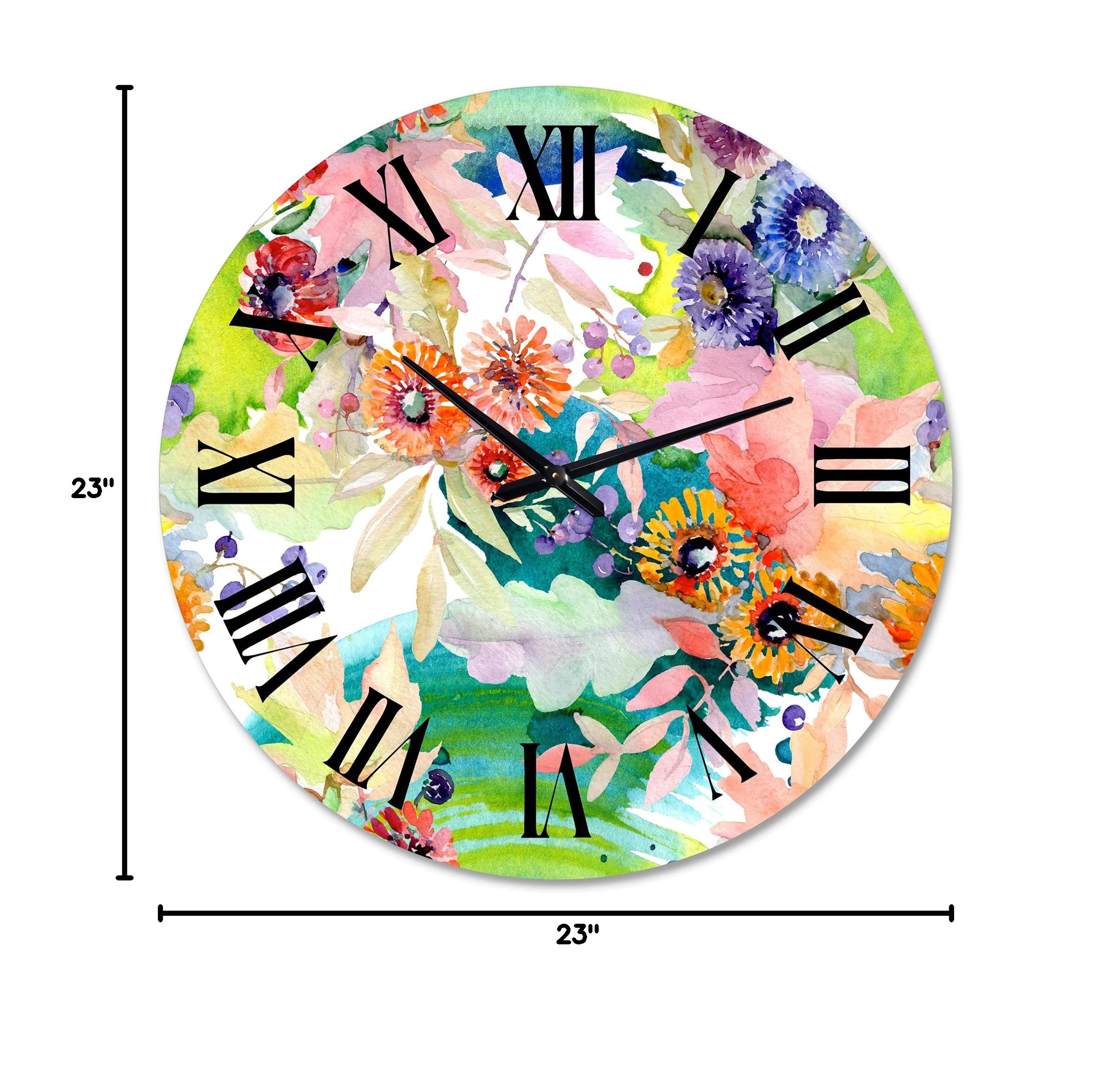 Vibrant Wild Spring Leaves & Wildflowers II - Large Traditional Wall Clock for Home & Office Decor | Floral Botanical Clock | Perfect for Living Room, Bedroom & Workspace