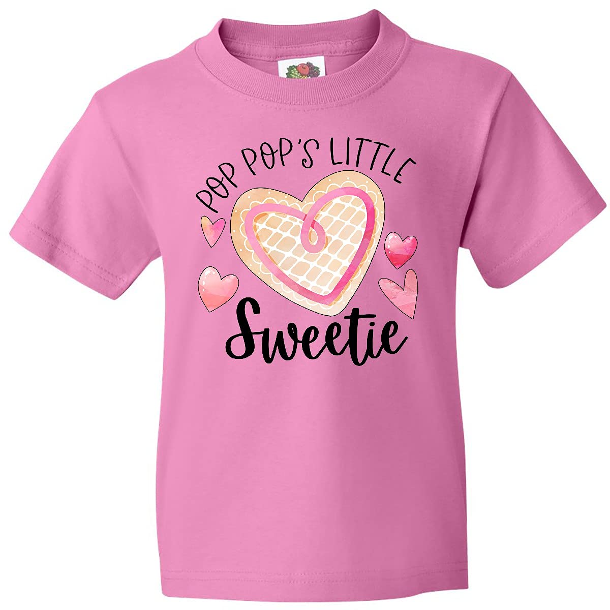 Inktastic Pop Pop's Little Sweetie Pink Heart Cookie Youth T-Shirt - Cute Kids Graphic Tee for Grandparents Day, Birthday Gifts & Family Reunions