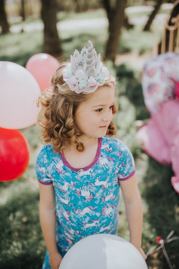 Unicorn Flower Lace Crown Headband - Sparkly Princess Tiara for Girls Birthday Party, Cosplay & Photo Props | Unicrown