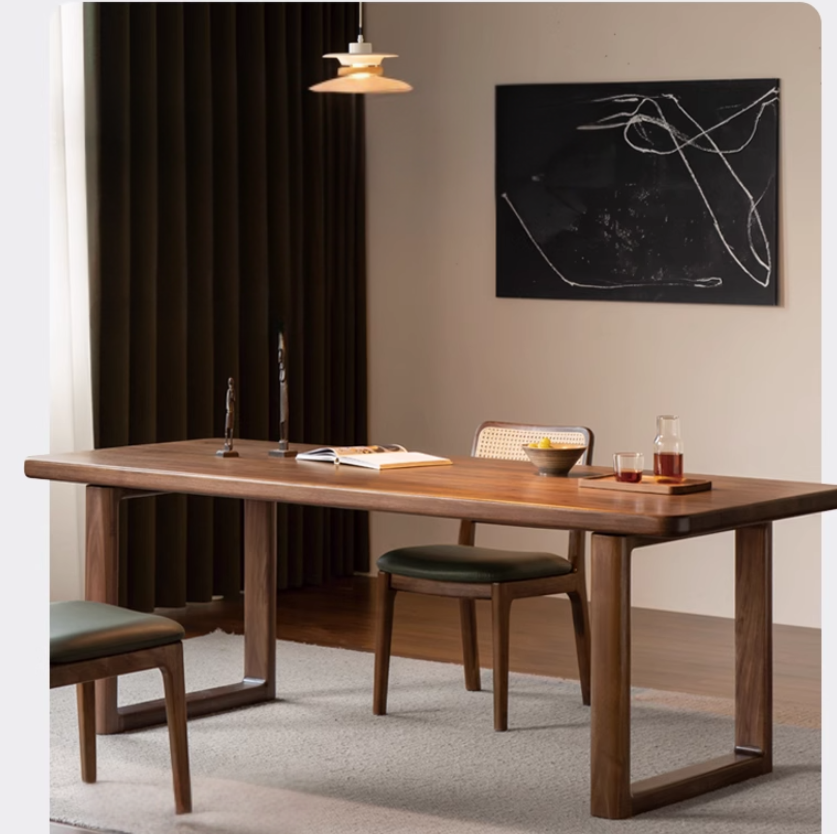 Premium Black Walnut Solid Wood Dining Table - Large 8-Seater Rustic Farmhouse Style for Dining Room & Kitchen | Handcrafted Natural Wood Table for Family Gatherings & Dinner Parties