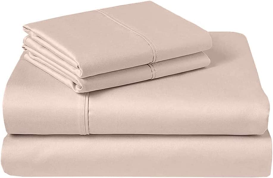 Premium Twin XL Sheet Set - 100% Cotton Breathable & Cooling Bed Sheets - 15 Inch Deep Pocket Fitted Sheet for College Dorm - Blush Solid (Perfect for Hot Sleepers & Student Dorm Essentials)