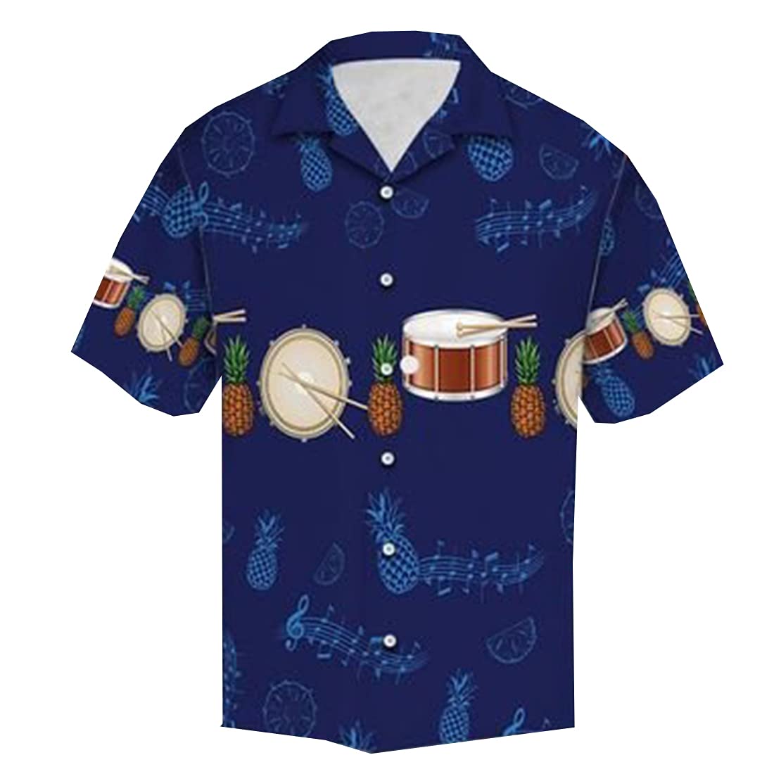 Men's Hawaiian Shirts with Pineapple Music Print - Tropical Short Sleeve Button Down Shirts for Summer Beach Vacation & Luau Party