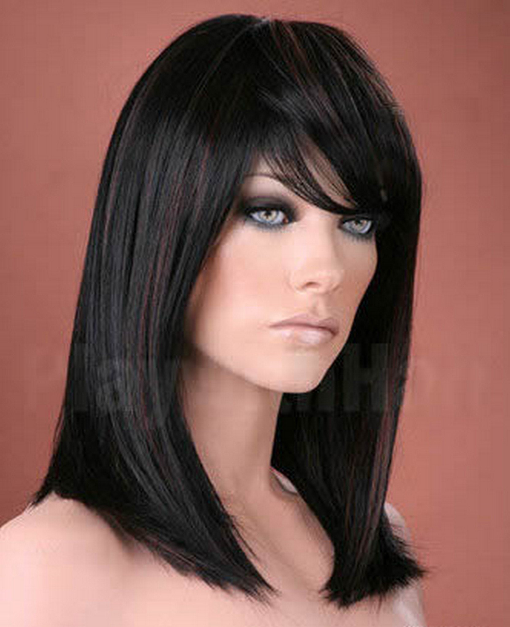 Forever Young Ladies Long Straight Side Bangs Fringe Off Black with Copper Highlights Wig - Perfect for Cosplay, Halloween Costumes & Daily Fashion