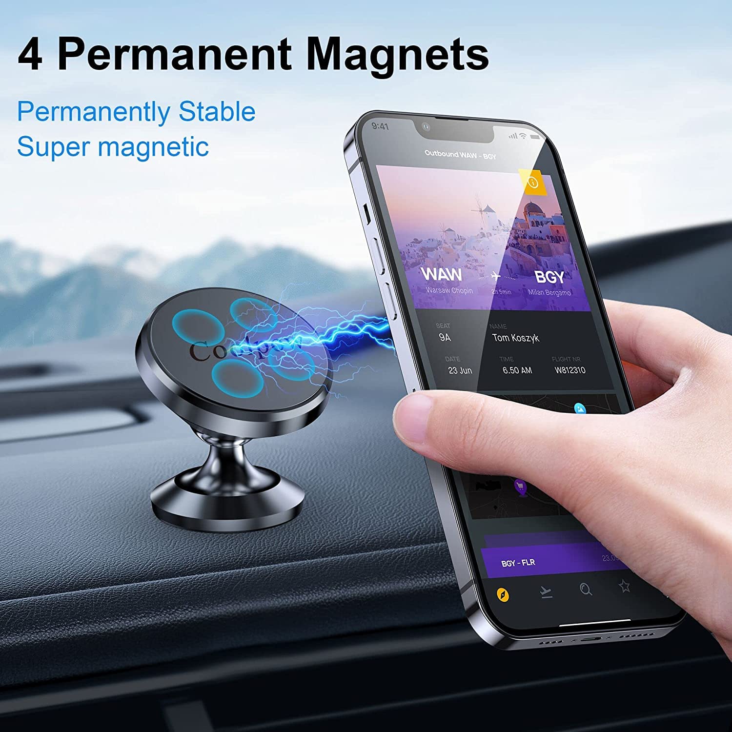 2-Pack Magnetic Phone Holder for Car Dashboard - Strong Magnet Universal 360° Rotating Hands-Free Mount Compatible with iPhone, Android, GPS Devices - Perfect for Commuting, Road Trips & Navigation