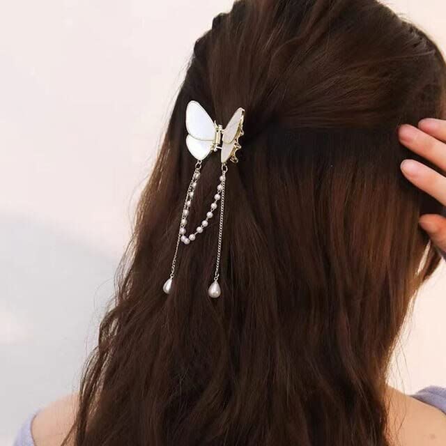 Trendy White Butterfly Metal Hair Claw Clip - 1 Pack Hair Accessories for Women, Girls | Perfect for Parties, Weddings & Everyday Hairstyles
