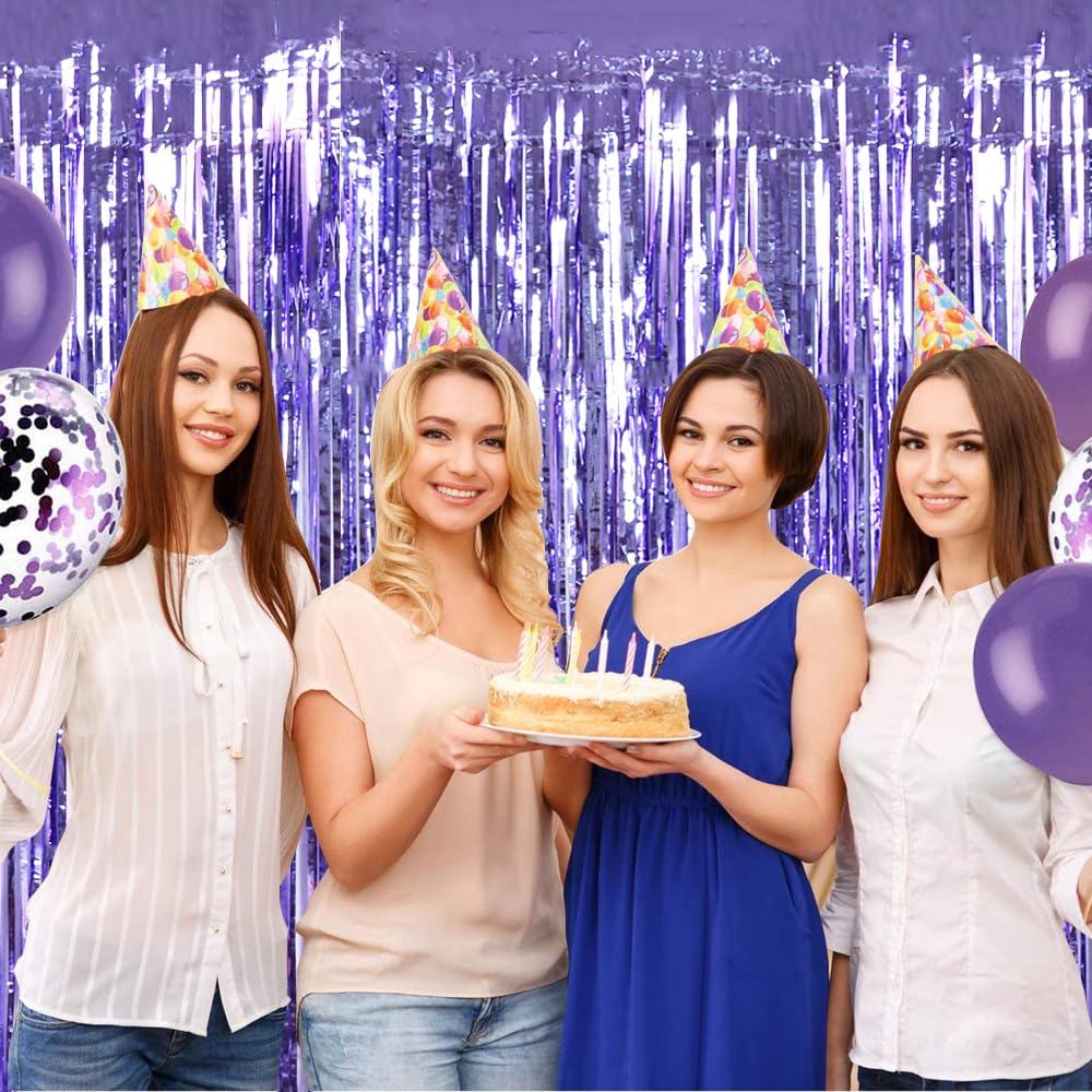 BEISHIDA 2 Pack Light Purple Lavender Tinsel Door Curtains - 3.28x6.56ft Foil Fringe Backdrop for Birthday, Halloween, Wedding & Beach Party Decorations - Perfect for Doorways, Walls & Photo Booth Backgrounds