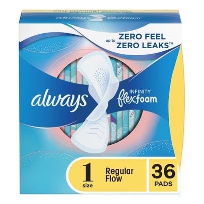Always Infinity Regular Flow Protection Pads with Wings - 36 Count (6 Packs) | Ultra Thin & Comfortable Sanitary Pads for Women | Perfect for Daily Use, Workouts & Overnight Protection