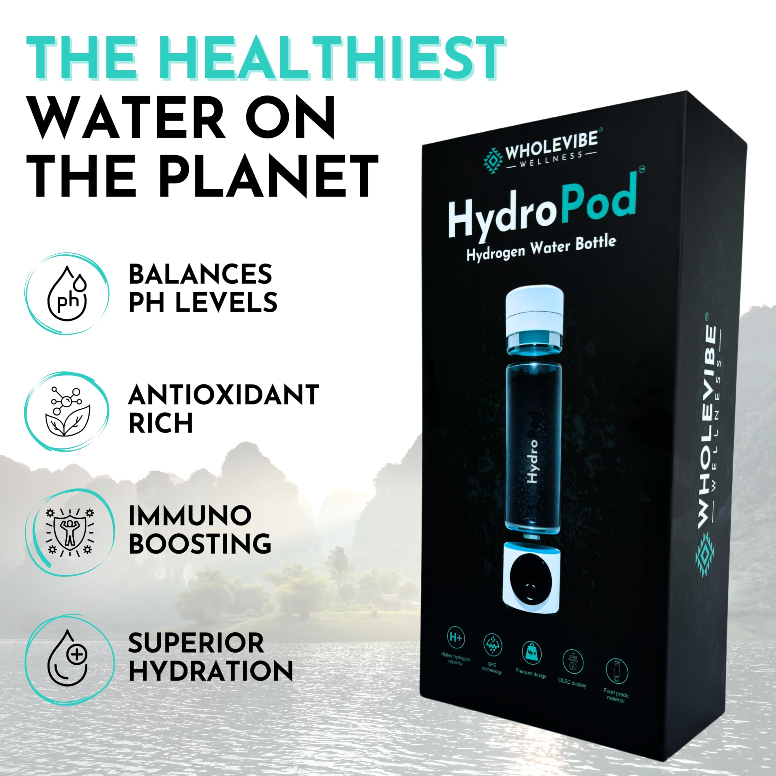HydroPod Premium Hydrogen Water Bottle Generator - Portable Hydrogen Water Ionizer with Smart Filtration System for Enhanced Hydration & Wellness - Perfect for Gym, Travel, and Daily Detox