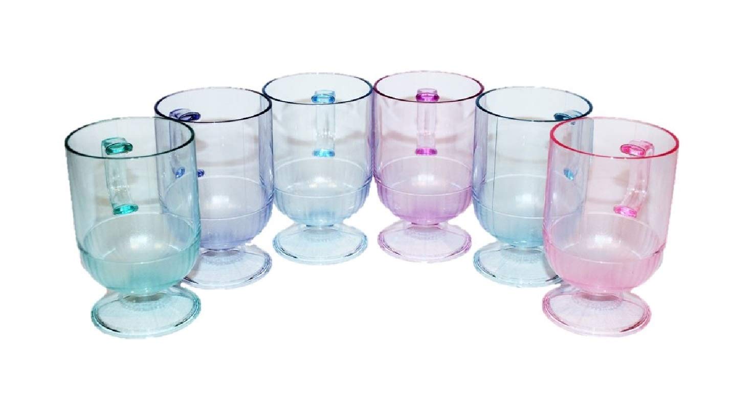 Pastel Rainbow Watercolor Acrylic Mugs - Set of 6 Colorful Preludio Drinking Cups for Coffee, Tea & Hot Beverages | BPA-Free, Durable & Dishwasher Safe | Perfect for Home, Office & Gifts