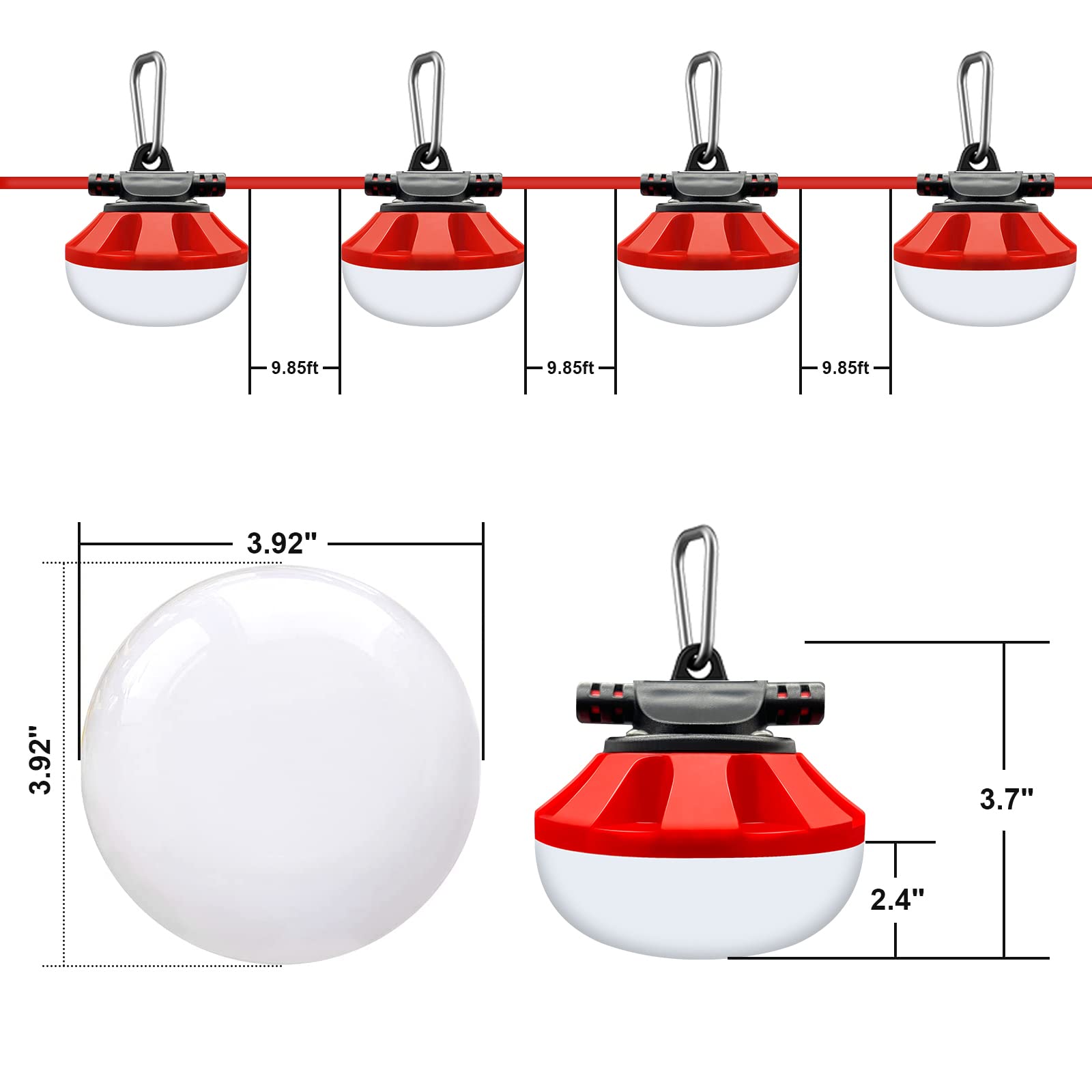 50FT LED Construction String Lights - 5000LM Super Bright Temporary Work Lighting with 5 Medium Base Sockets, Linkable for Outdoor Job Sites - Perfect for Construction Areas, Backyards, Patios, and Emergency Lighting