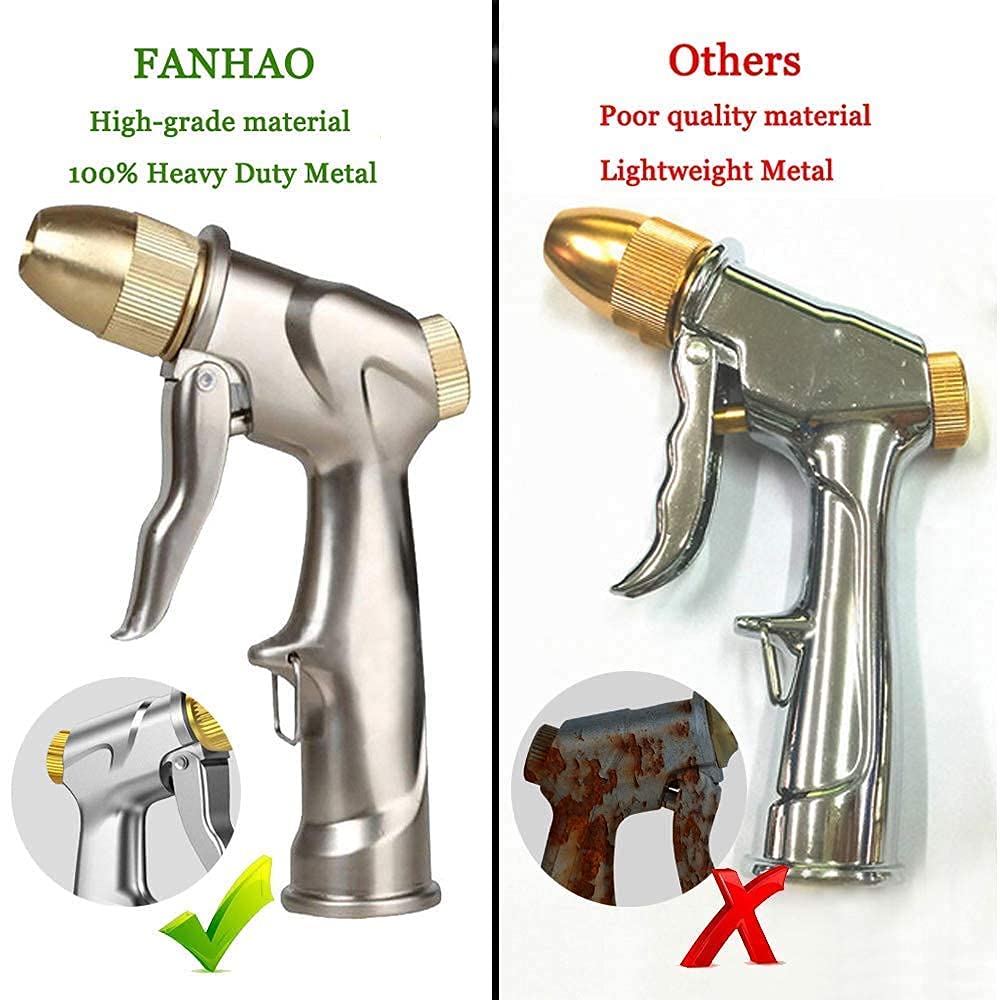 FANHAO 100% Heavy Duty Metal Garden Hose Nozzle with 8 Spray Patterns - Durable Garden Tools Set for Watering, Cleaning & Car Washing - Perfect for Lawns, Patios & Outdoor Use