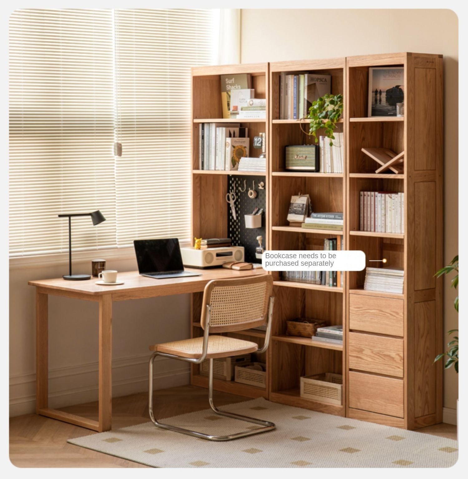 Solid Oak Wood Integrated Desk Cabinet with Storage - Modern Home Office Furniture for Work & Study